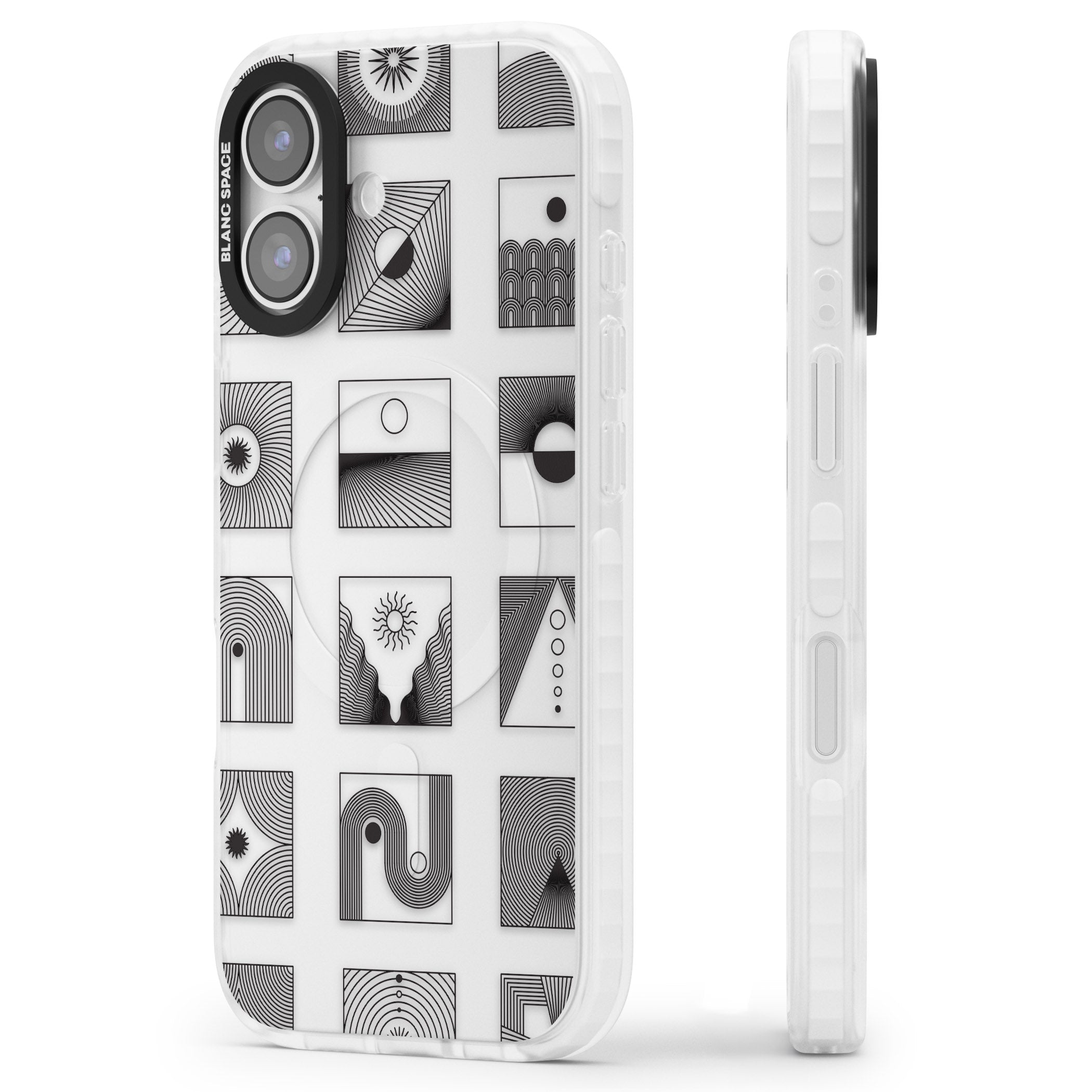 Geometric Pattern Trio: Artistic Blend iPhone 17 Impact Clear Phone Case Side Profile