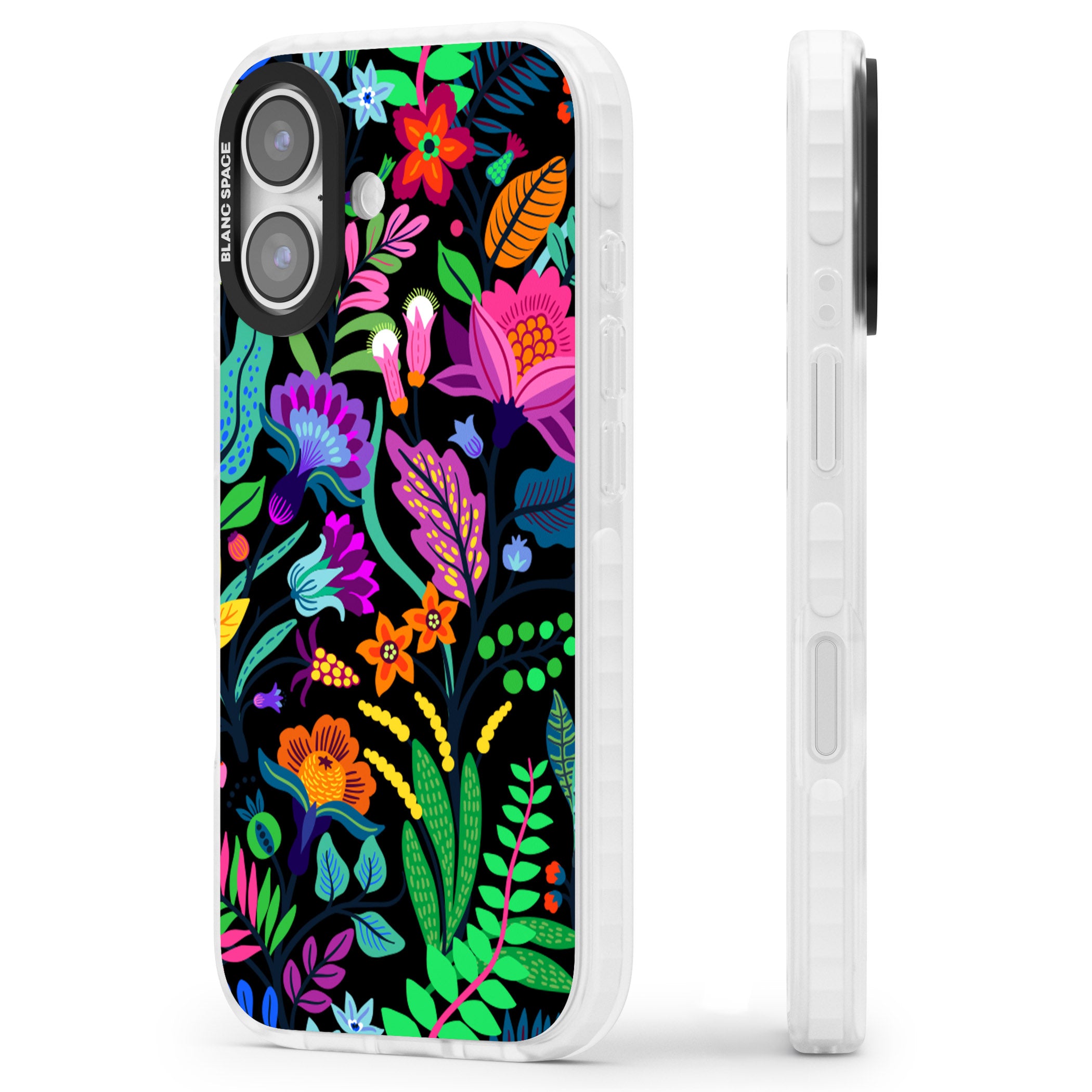 Floral Vibe (Black) iPhone 17 Impact Clear Phone Case Side Profile