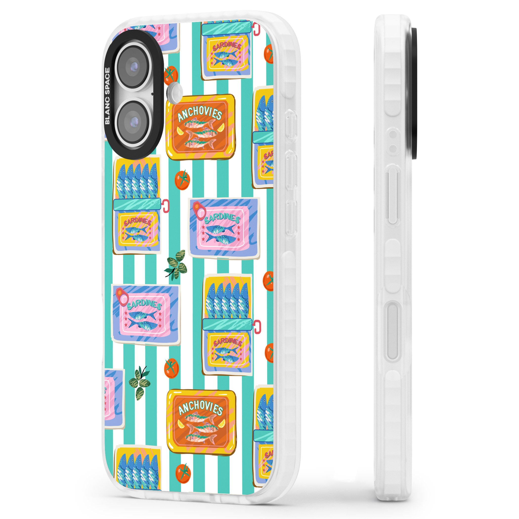 Sardine & Anchovy Stripes iPhone 17 Impact Clear Phone Case Side Profile
