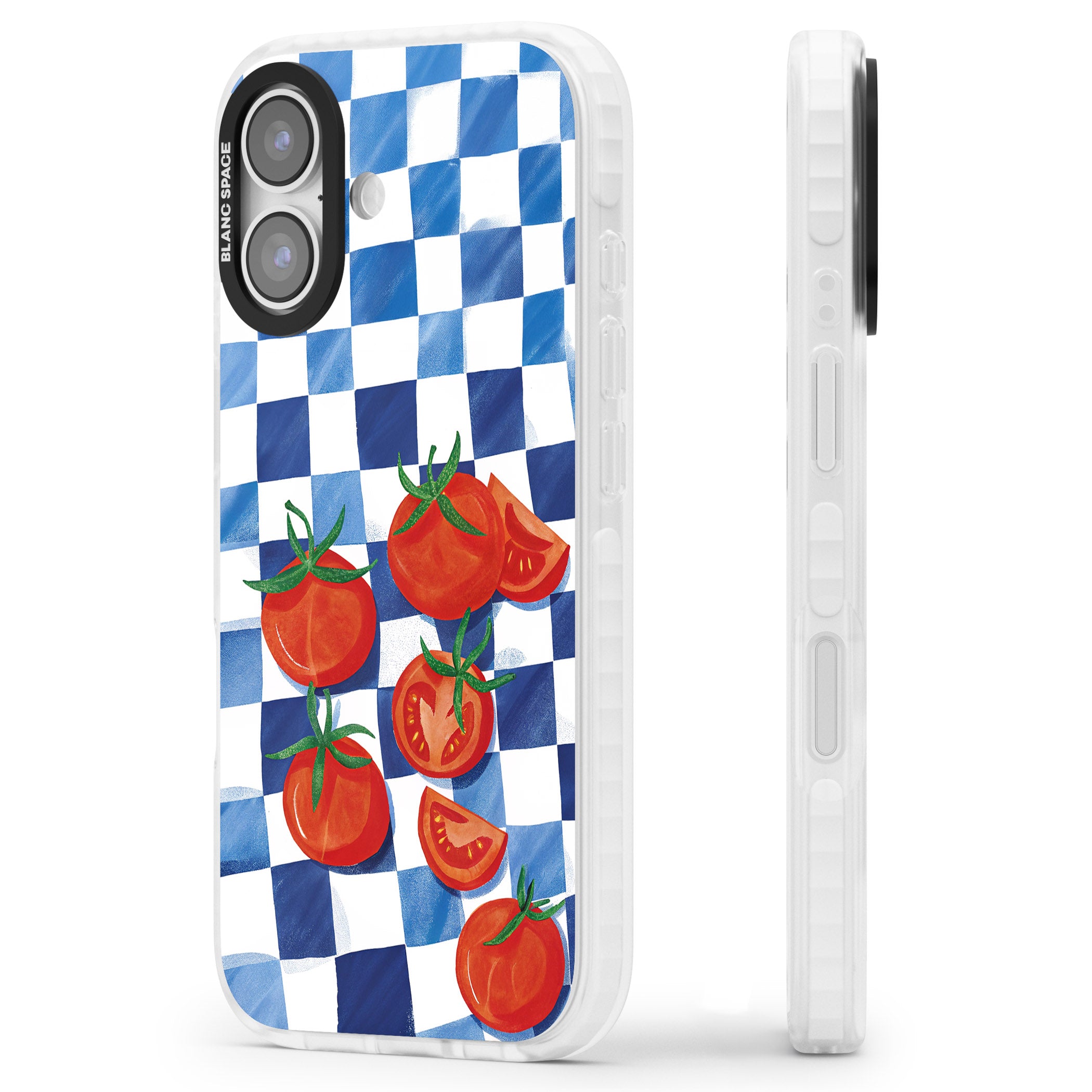 Blue Picnic Blanket & Tomatoes iPhone 17 Impact Clear Phone Case Side Profile
