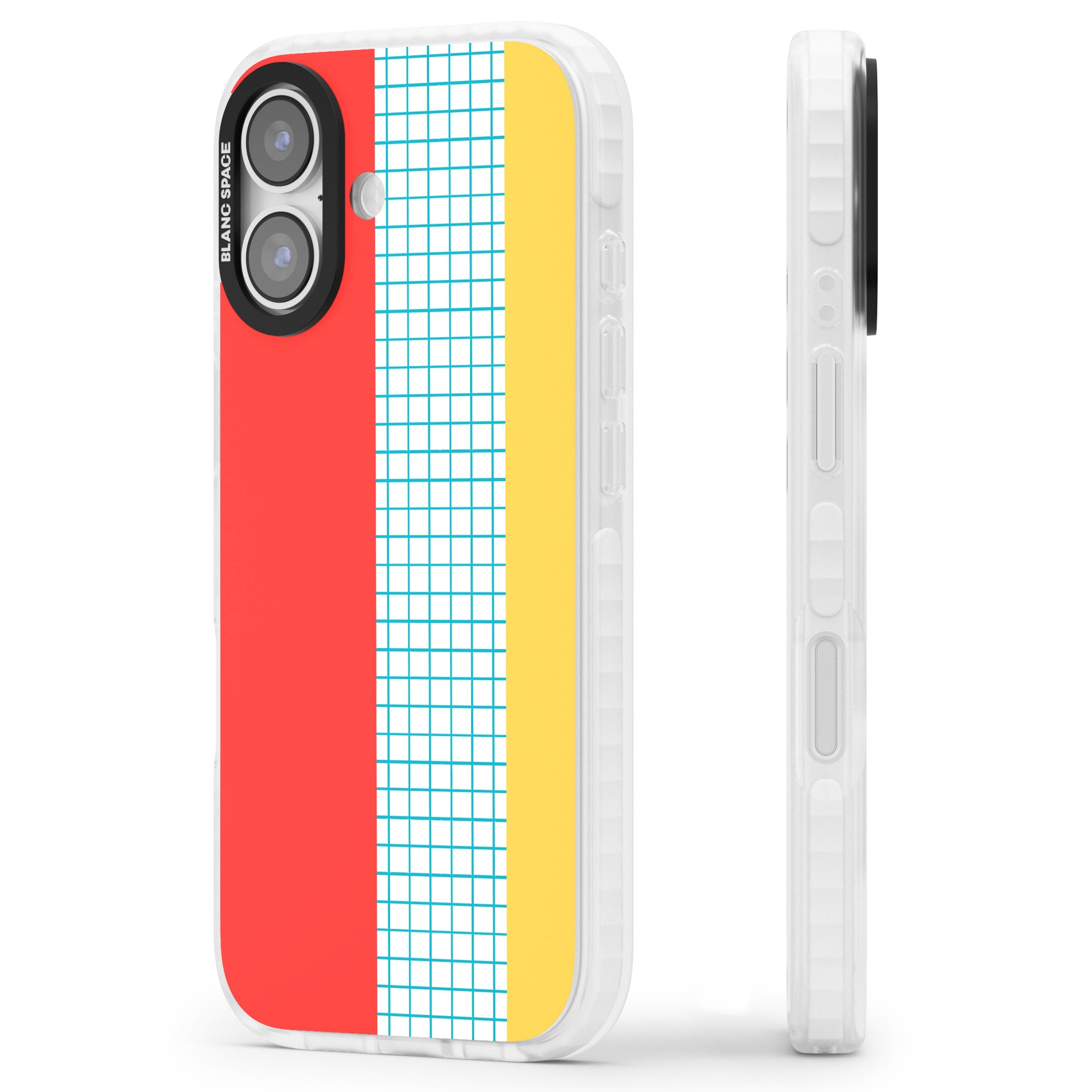 Abstract Grid Red, Blue, Yellow iPhone 17 Impact Clear Phone Case Side Profile