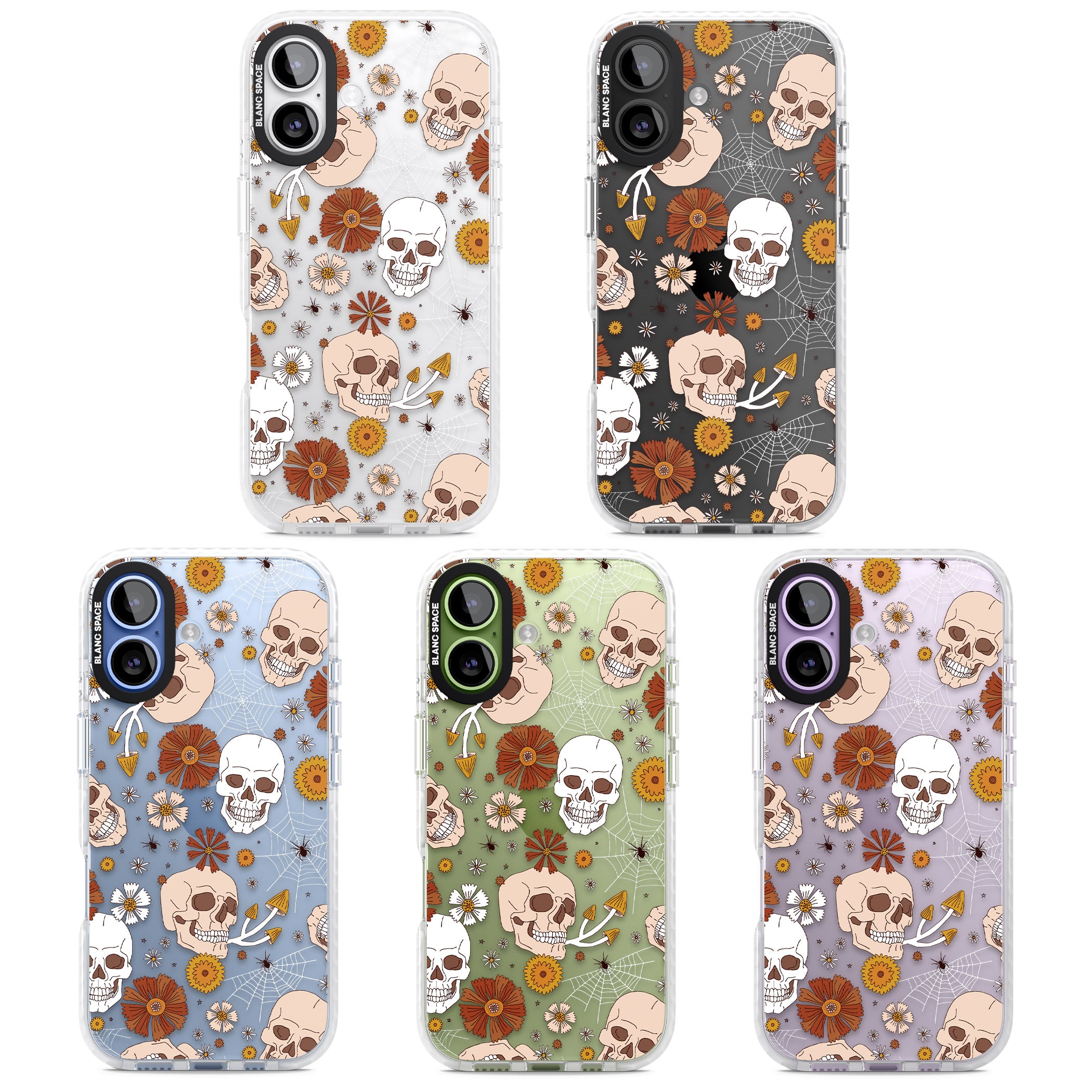 Halloween Skulls And Flowers iPhone 17 Impact Clear Phone Case APT Impact Protection