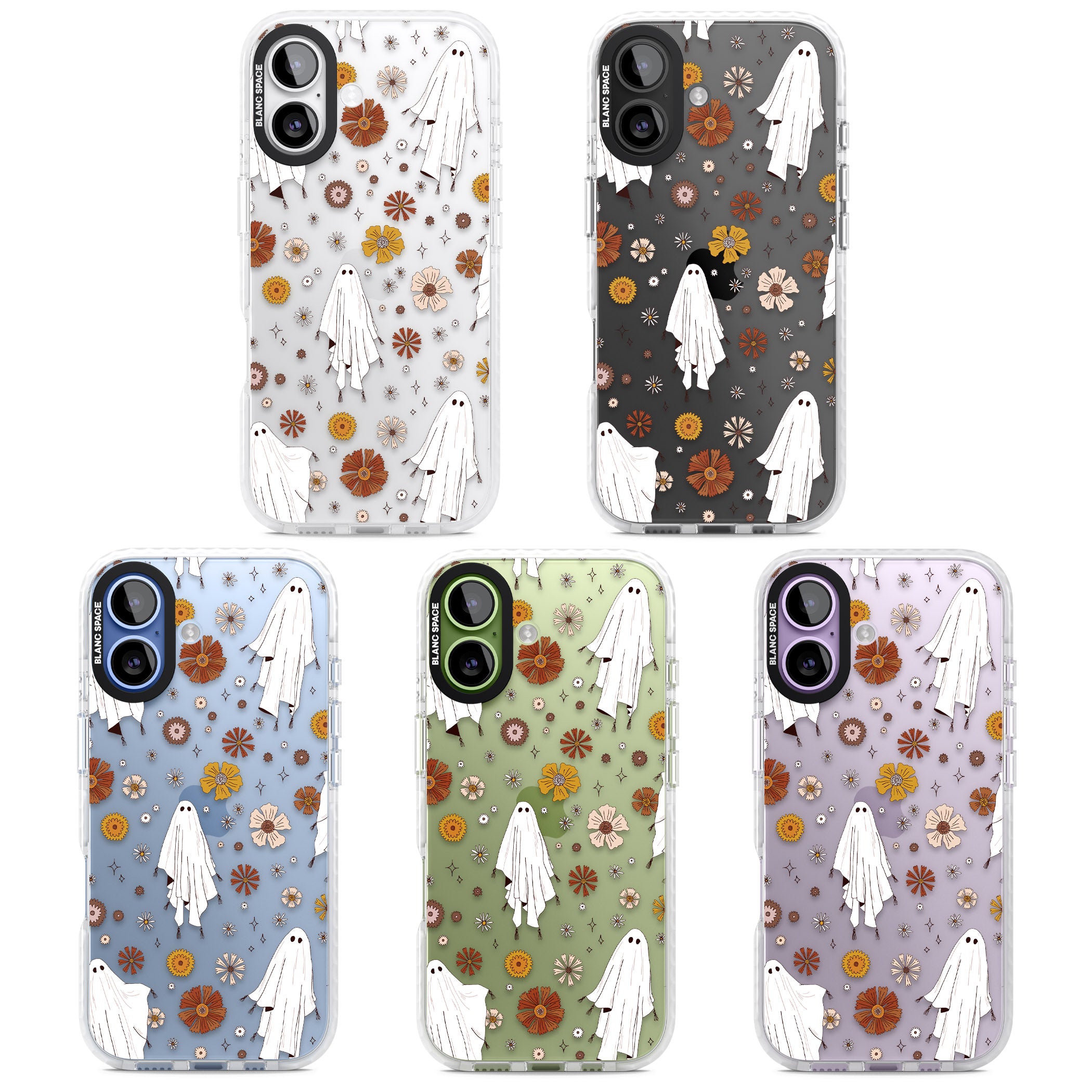 Halloween Ghosts And Flowers iPhone 17 Impact Clear Phone Case APT Impact Protection