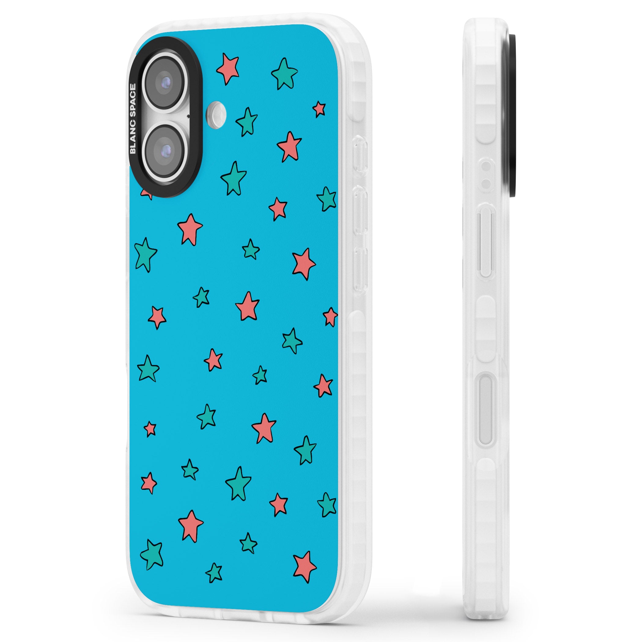 Blue Heartstopper Stars Pattern iPhone 17 Impact Clear Phone Case Side Profile