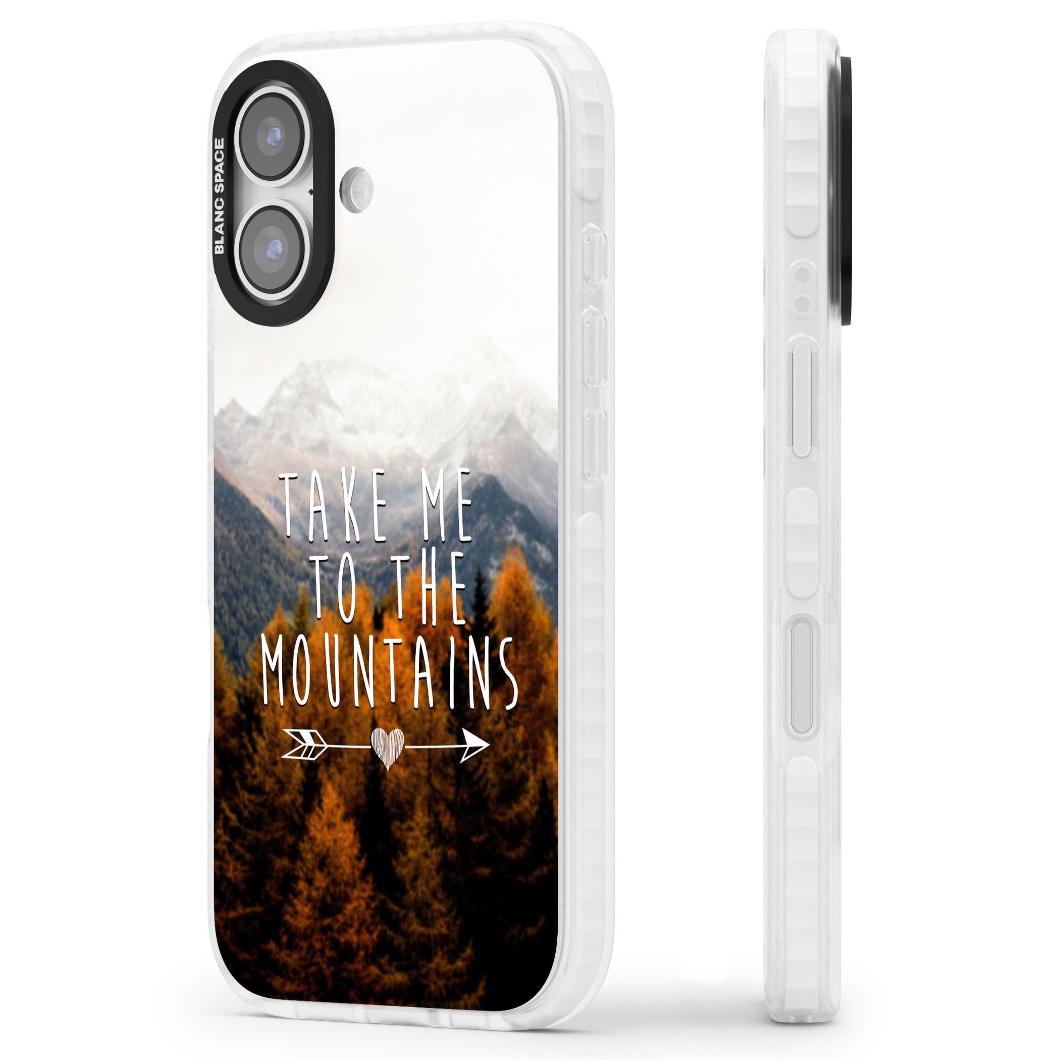 Take Me Mountains Quote iPhone 17 Impact Clear Phone Case Side Profile