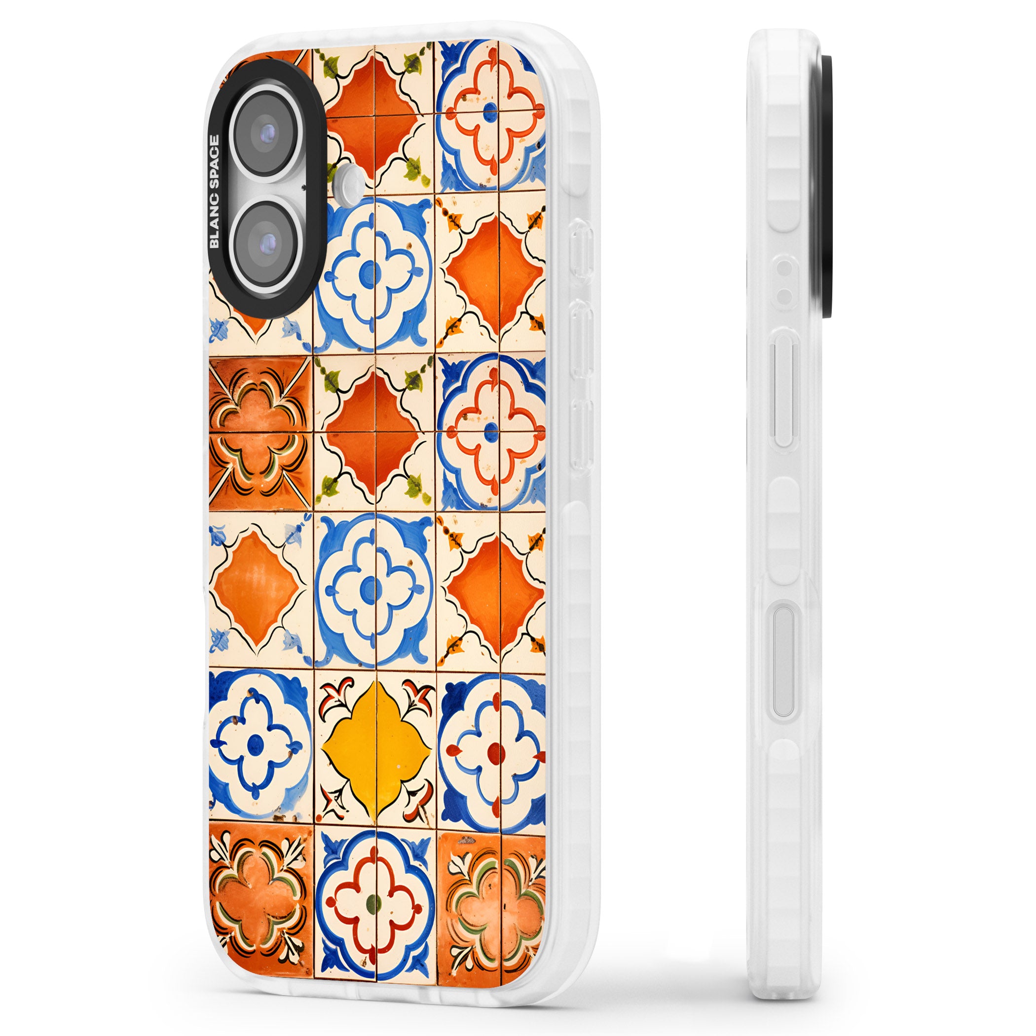 Spanish Mosaic Tiles iPhone 17 Impact Clear Phone Case Side Profile
