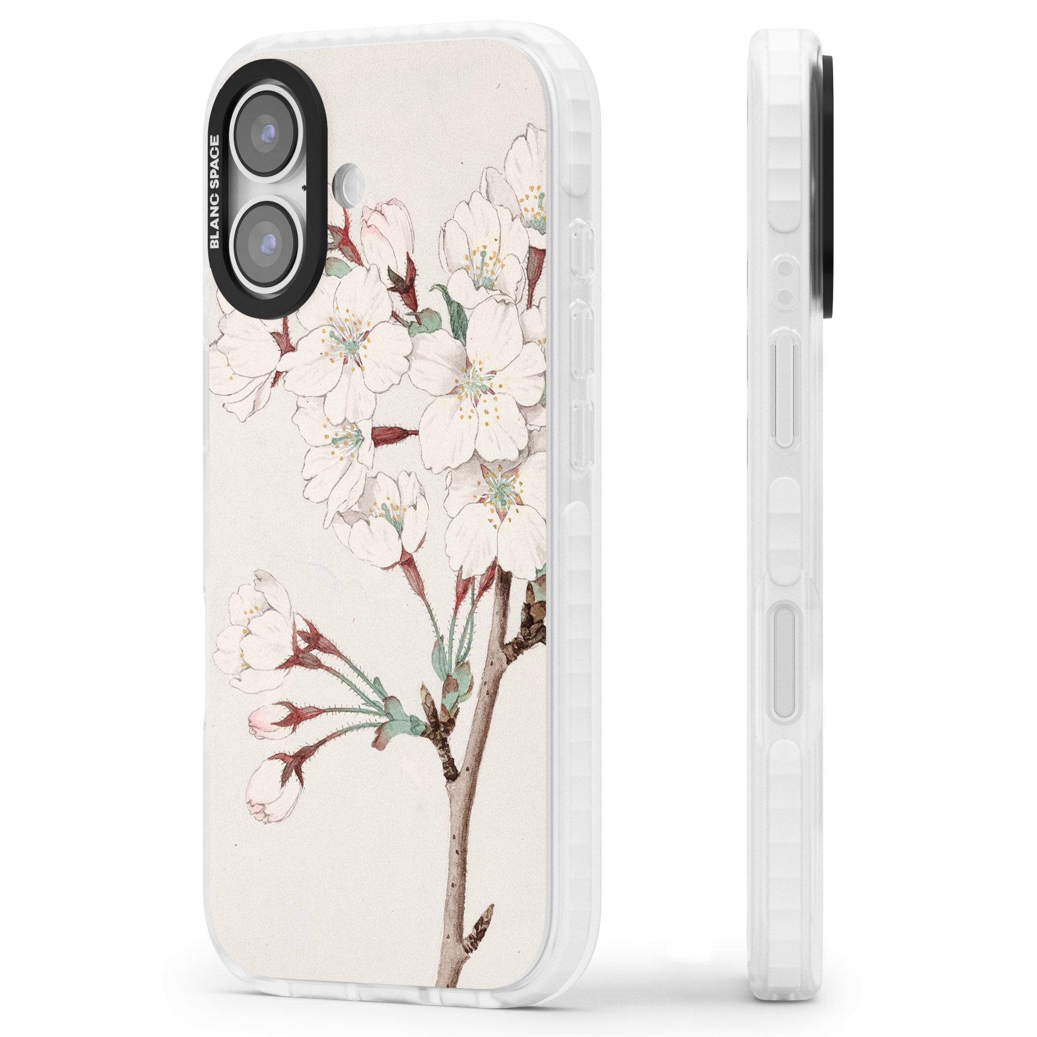 Vintage Japanese Illustrations Cherry Blossoms iPhone 17 Impact Clear Phone Case Side Profile