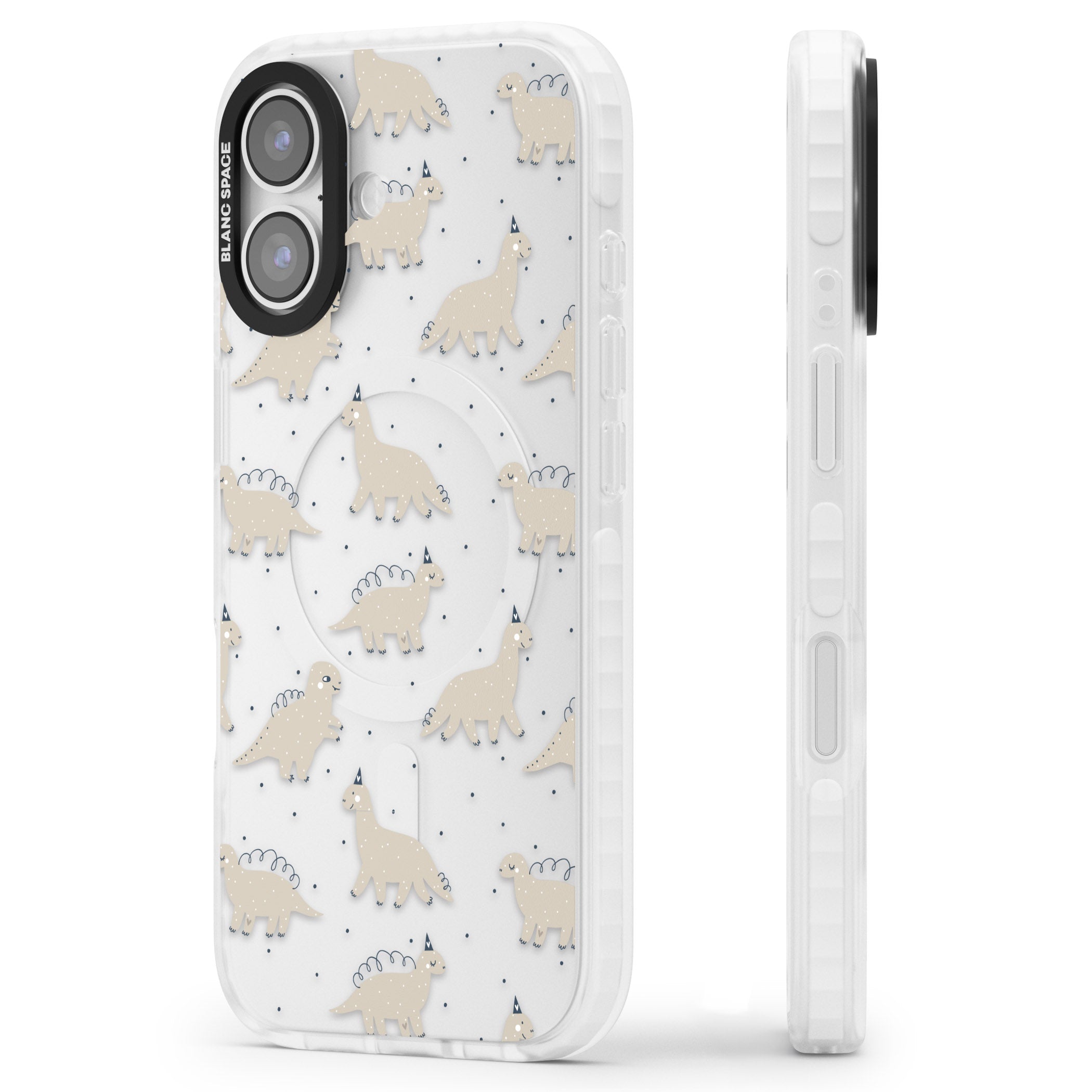 Adorable Dino Pattern iPhone 17 Impact Clear Phone Case Side Profile