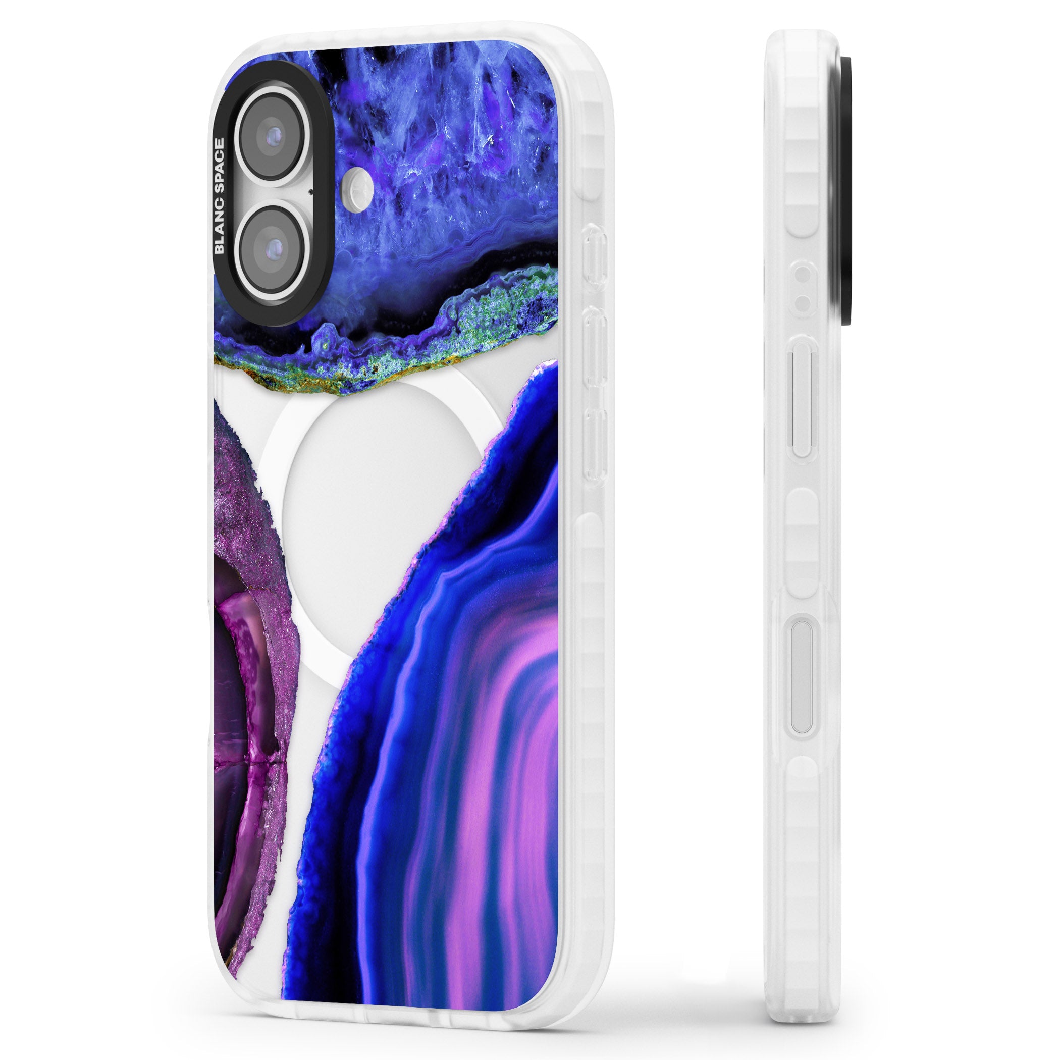 Violet Agate Slice iPhone 17 Impact Pro Clear Phone Case Side Profile