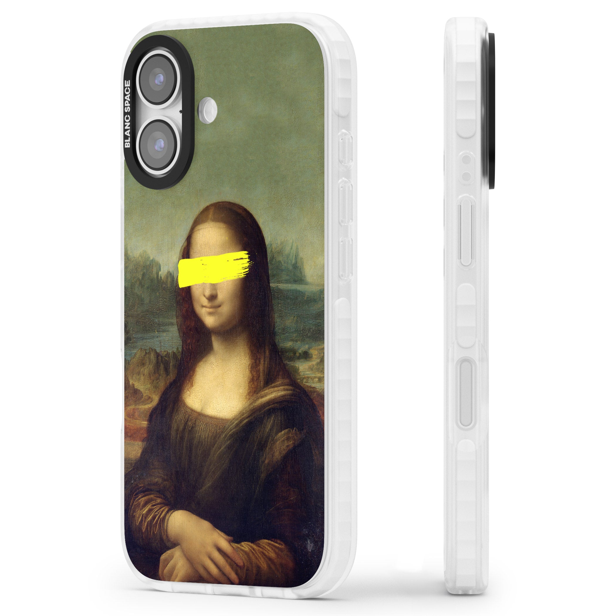 Vandaled Mona Lisa iPhone 17 Impact Pro Clear Phone Case Side Profile