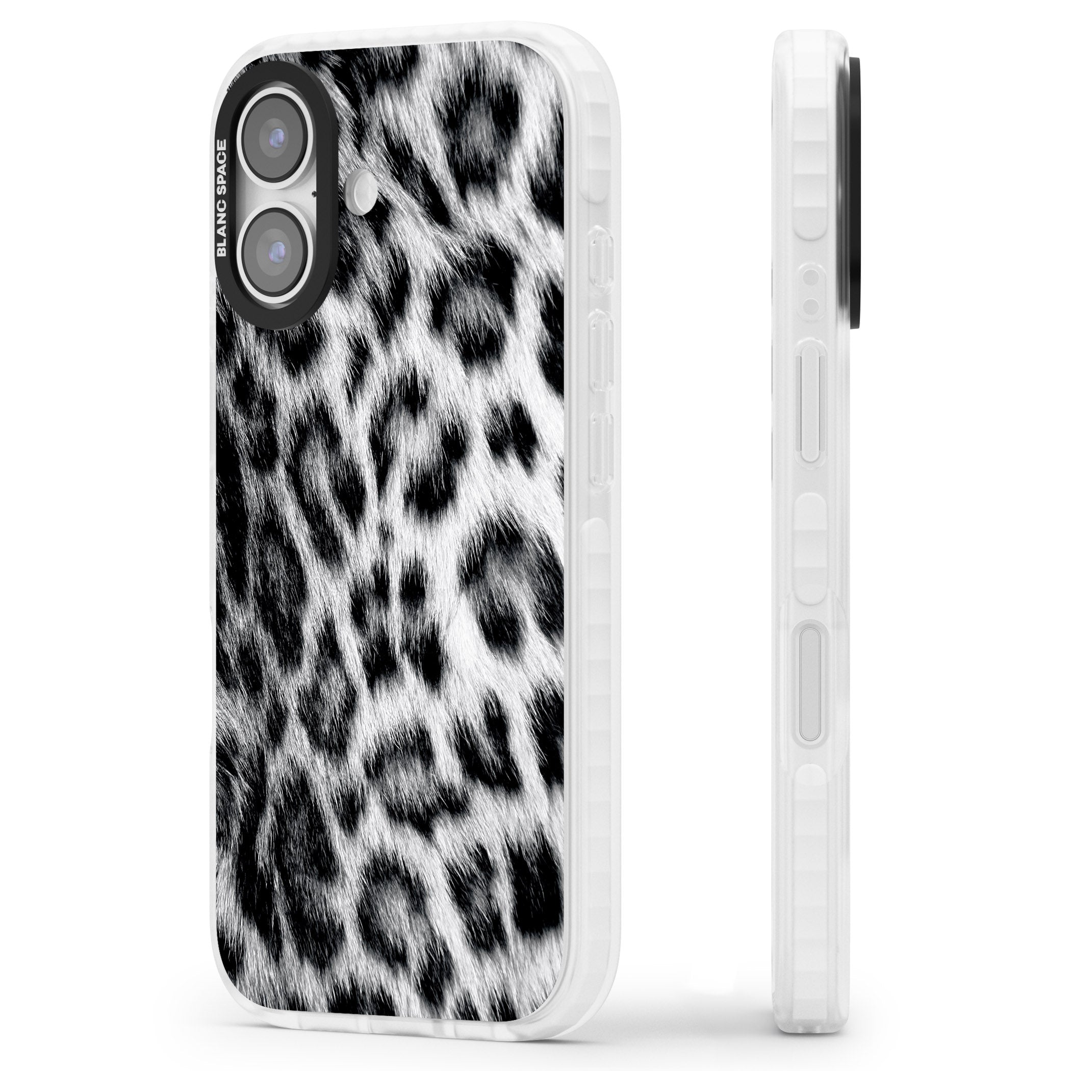 Animal Fur Pattern Snow Leopard iPhone 17 Impact Pro Clear Phone Case Side Profile