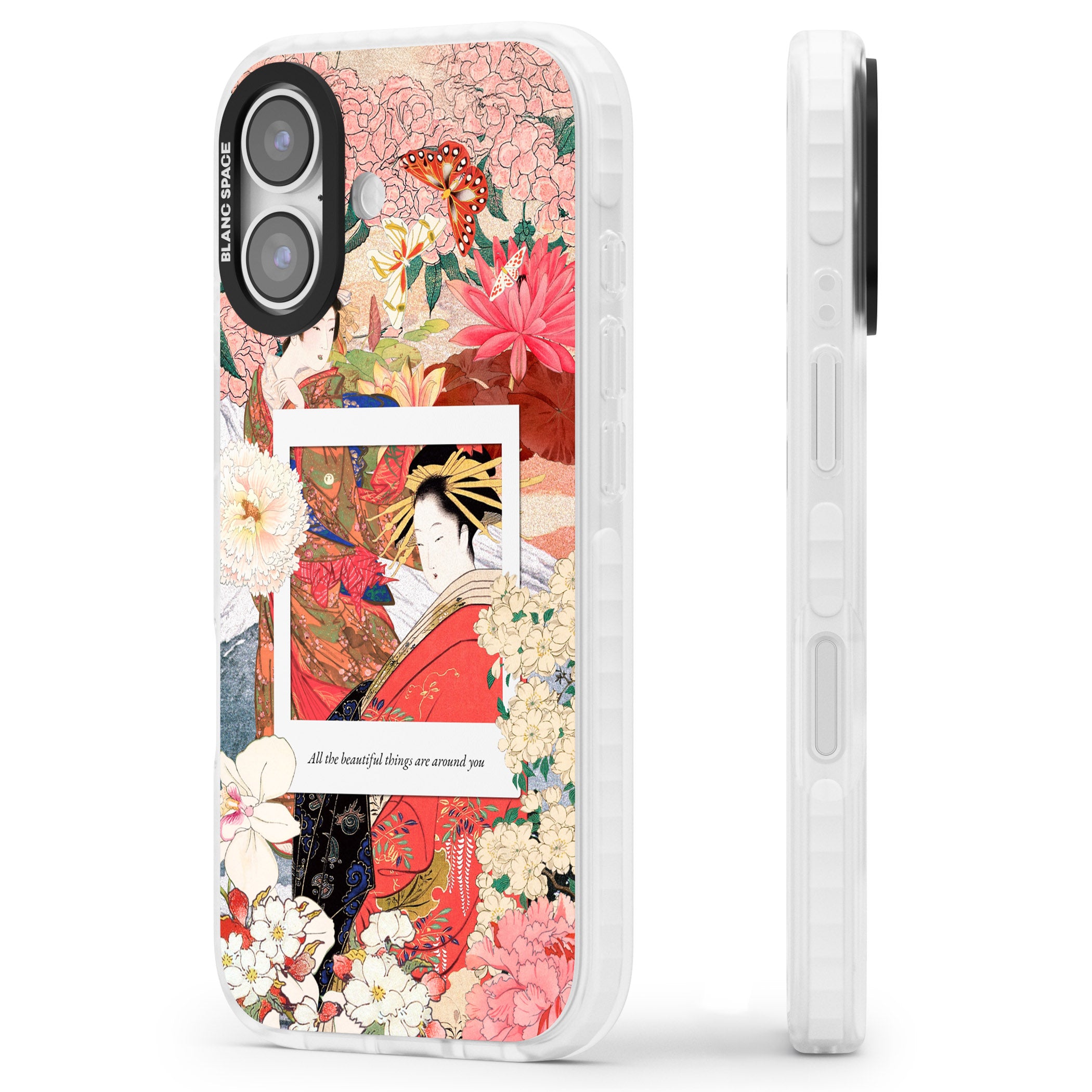 Woodblock Geisha iPhone 17 Impact Pro Clear Phone Case Side Profile