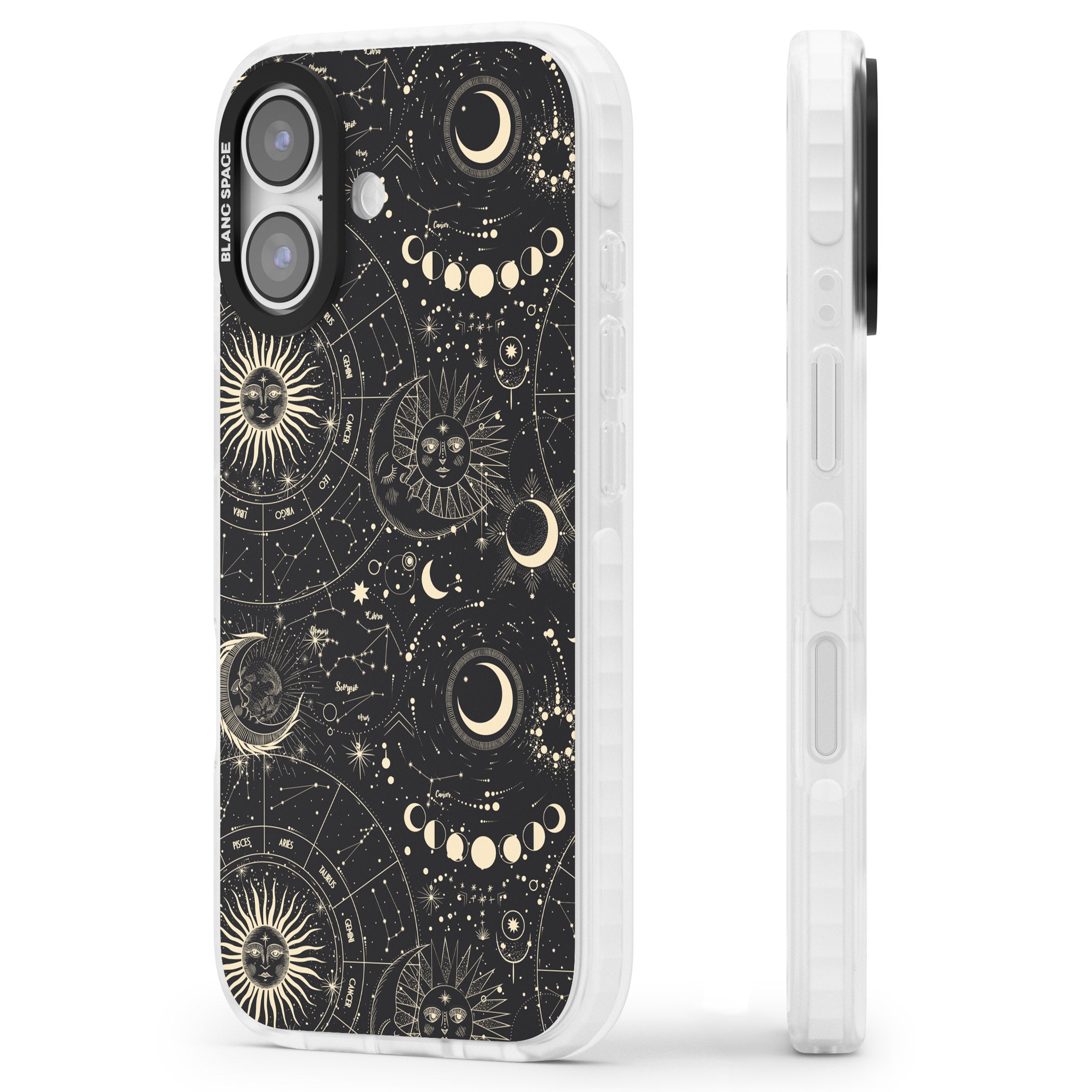 Celestial Suns, Moons & Zodiacs iPhone 17 Impact Pro Clear Phone Case Side Profile