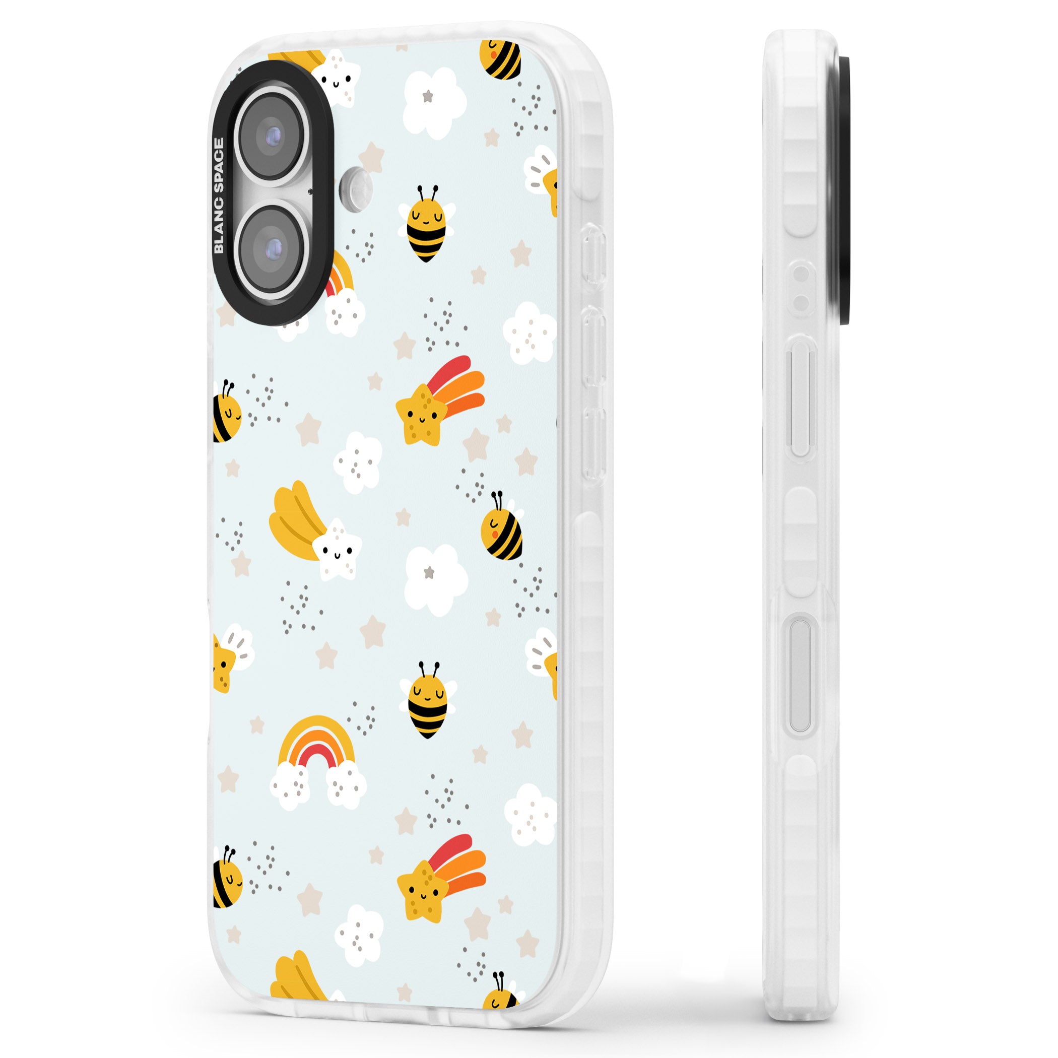 Sweet As Honey Patterns: Bees & Rainbows iPhone 17 Impact Pro Clear Phone Case Side Profile