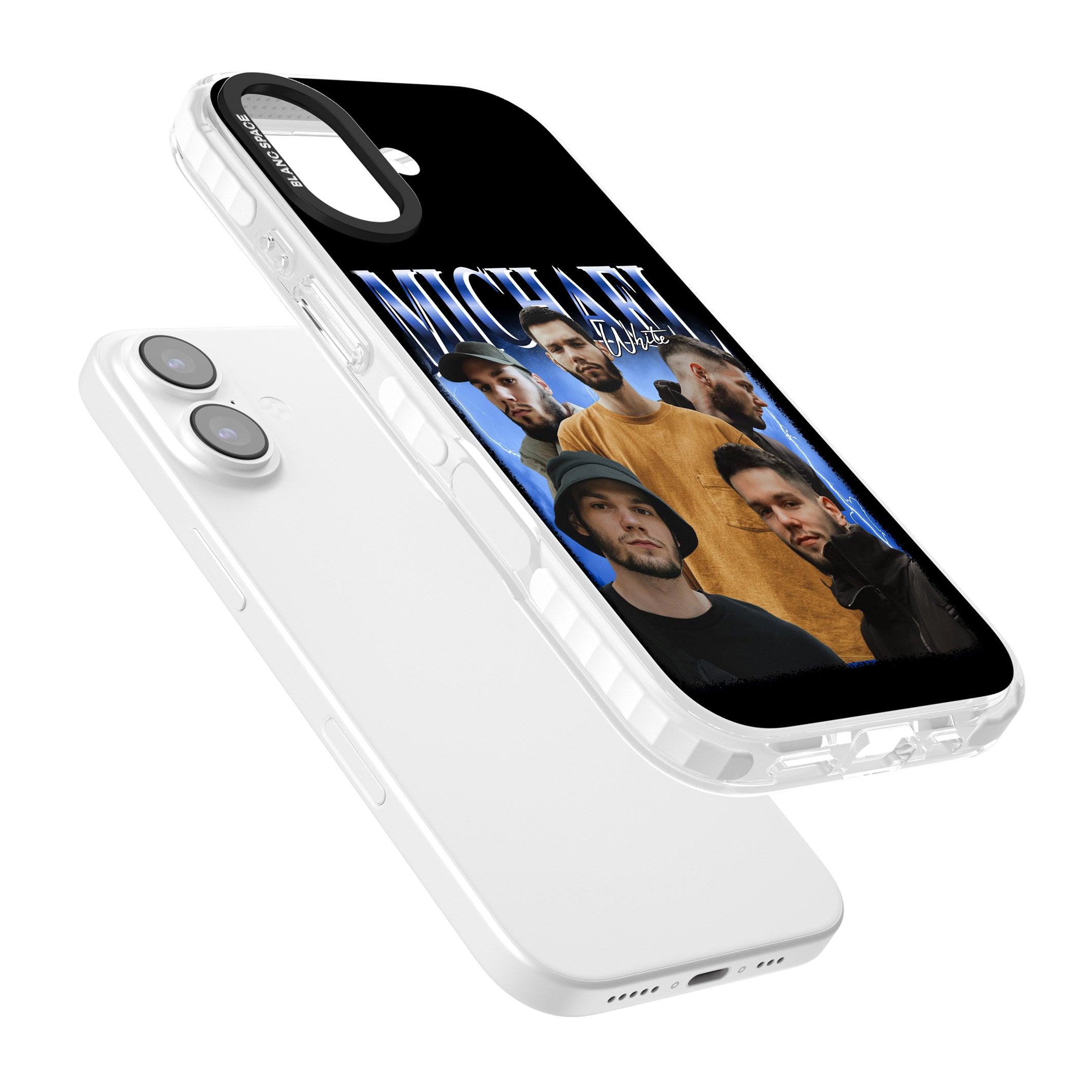 Personalised Airbrush Name & Photo Collage (Blue) iPhone 17 Impact Pro Clear Phone Case Colours