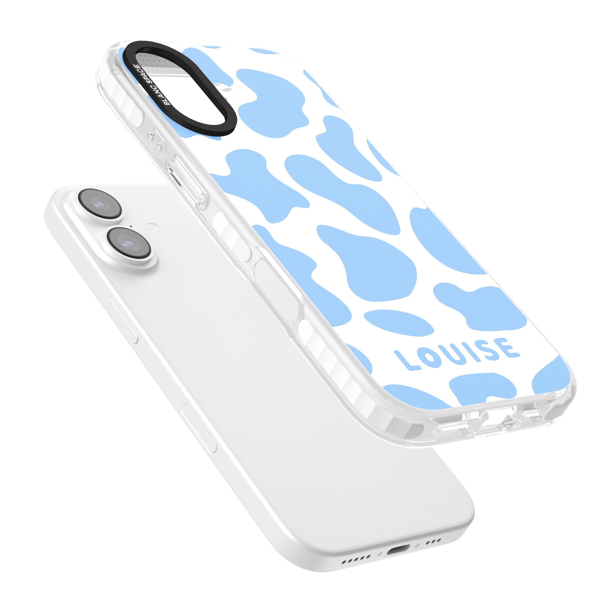 Personalised Blue And White Cow Print iPhone 17 Impact Pro Clear Phone Case Colours