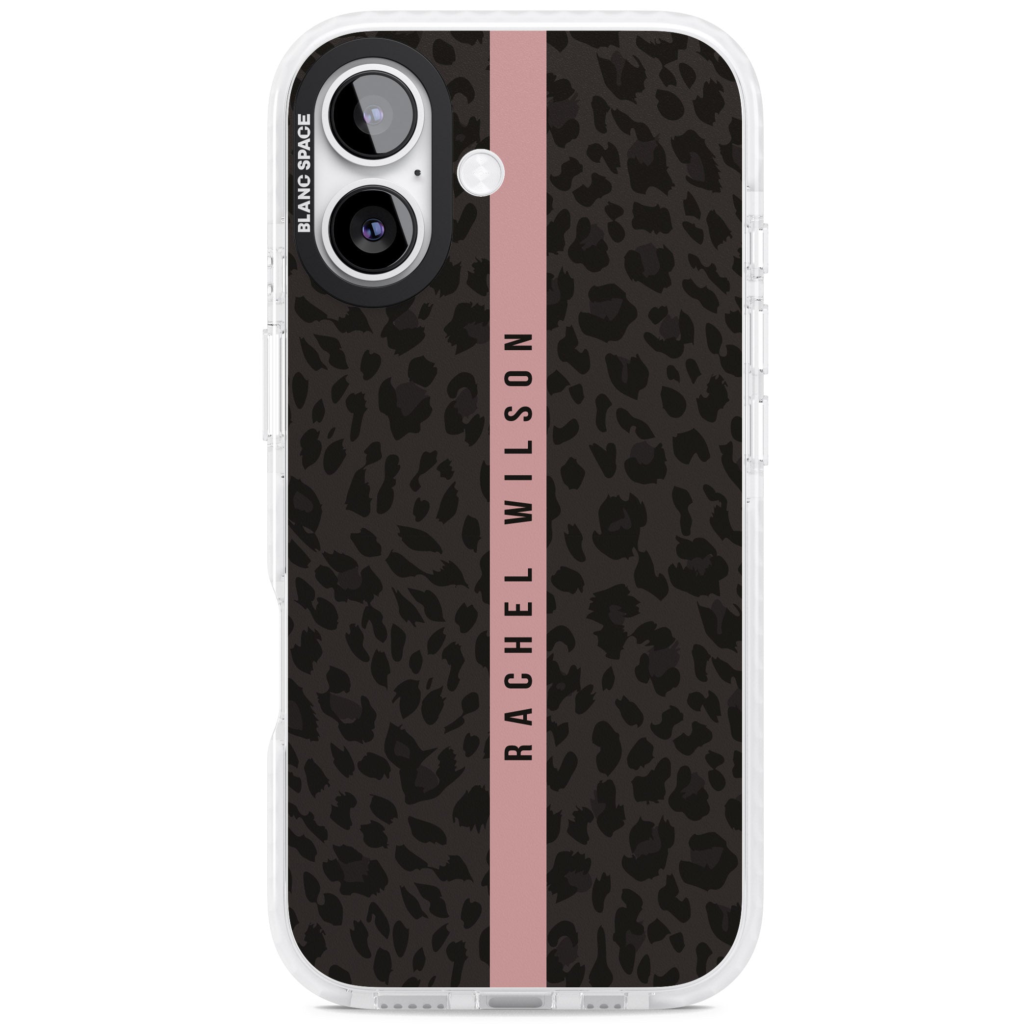 Personalised Pink Stripe Leopard iPhone 17 Impact Pro Clear Phone Case