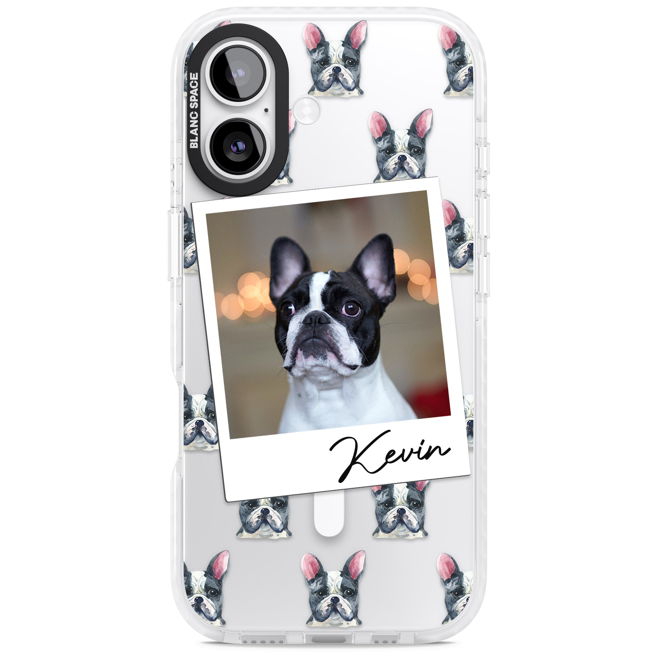 Personalised Black & White French Bulldog Instant Camera Photo iPhone 17 Impact Pro Clear Phone Case