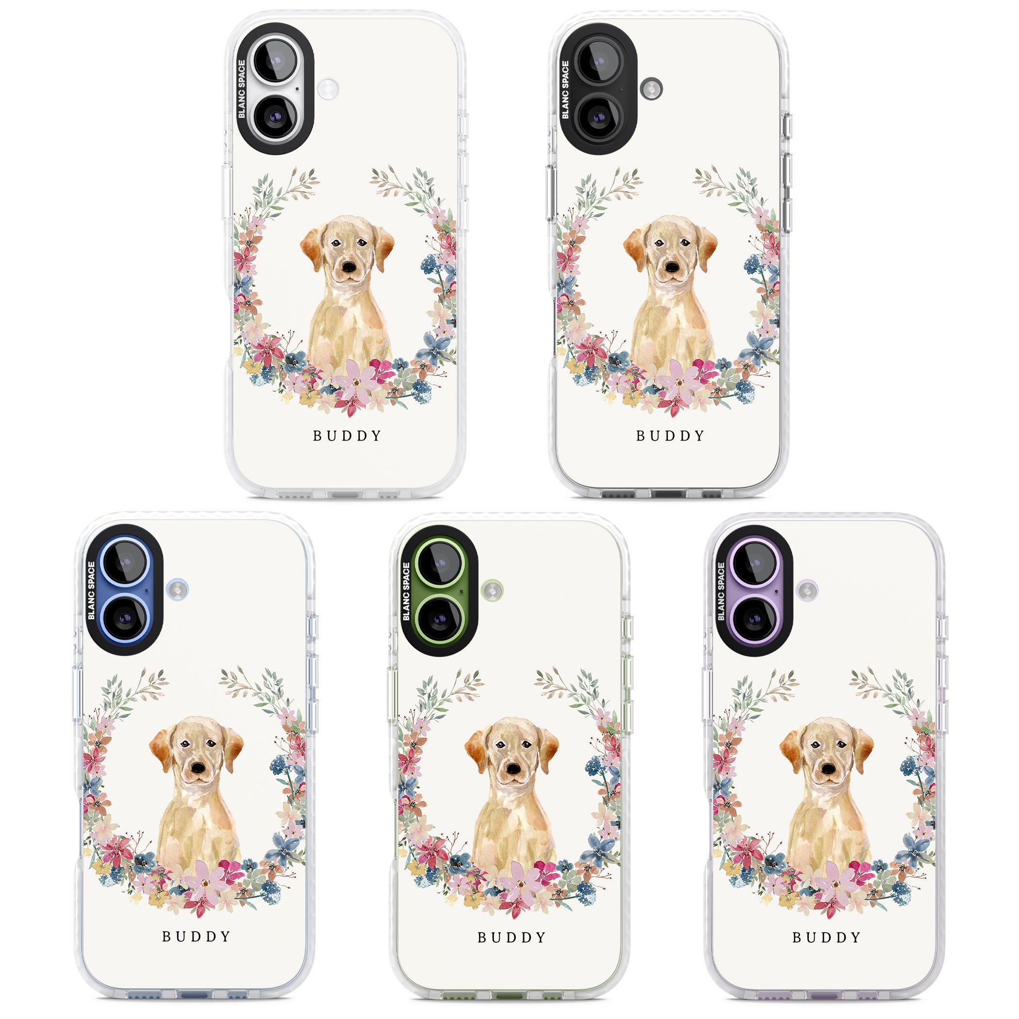 Personalised Yellow Labrador Retriever Floral Portrait iPhone 17 Impact Pro Clear Phone Case APT Impact Protection