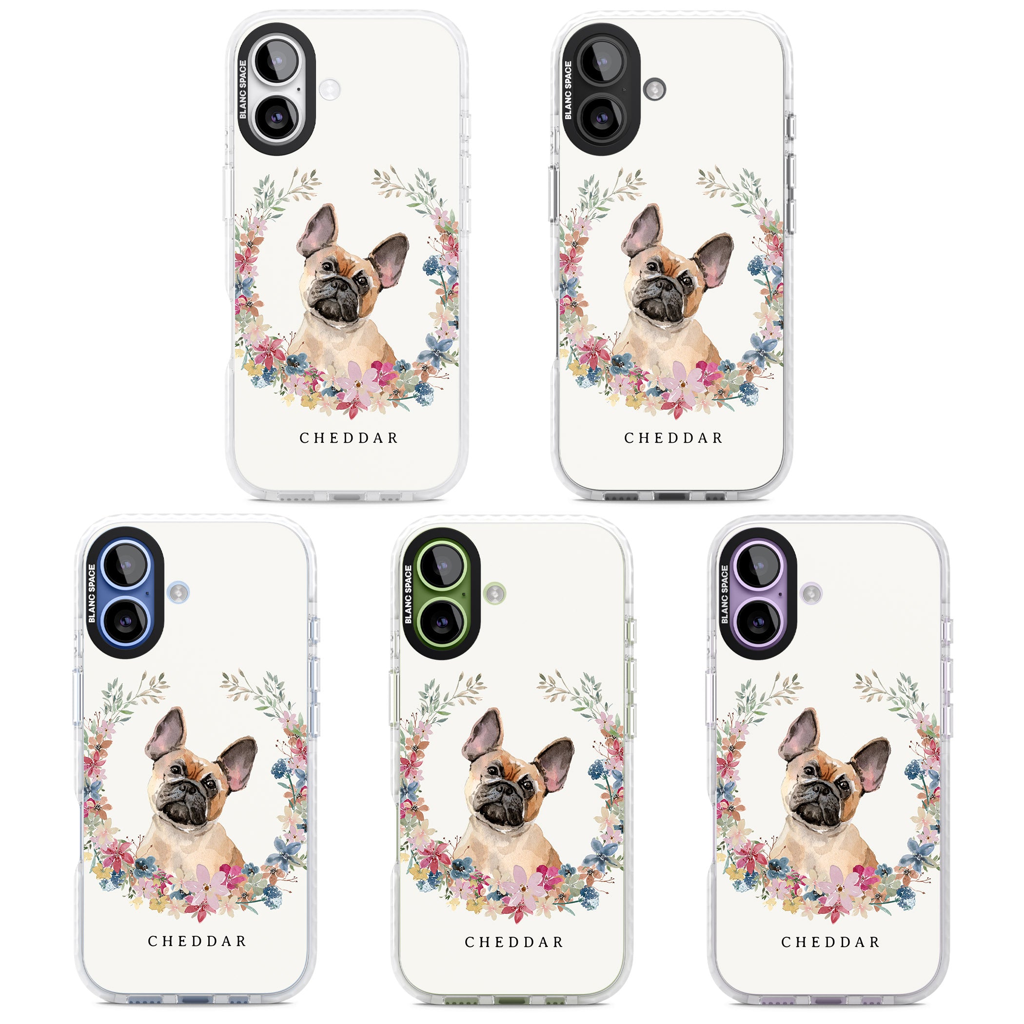 Personalised Tan French Bulldog Floral Portrait iPhone 17 Impact Pro Clear Phone Case APT Impact Protection