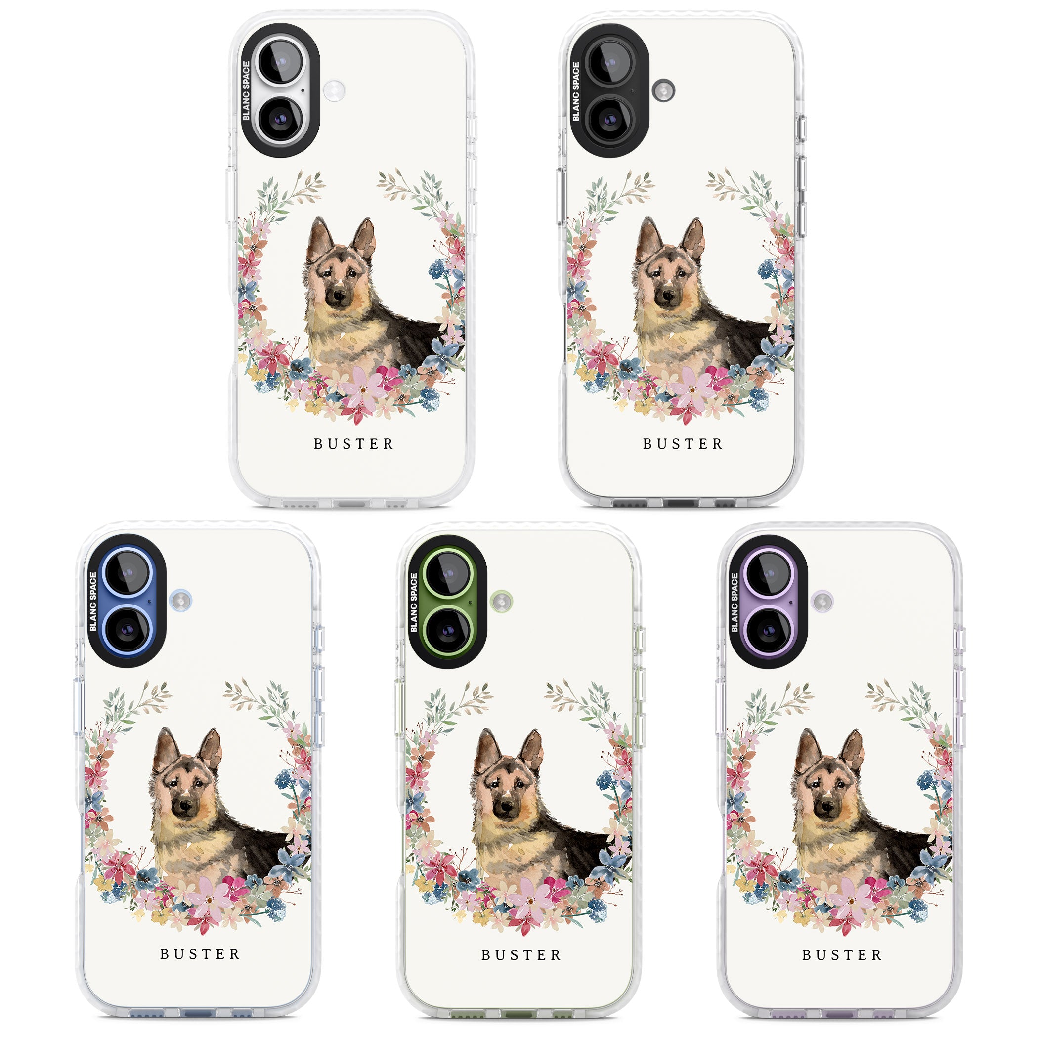 Personalised German Shepherd Floral Portrait iPhone 17 Impact Pro Clear Phone Case APT Impact Protection