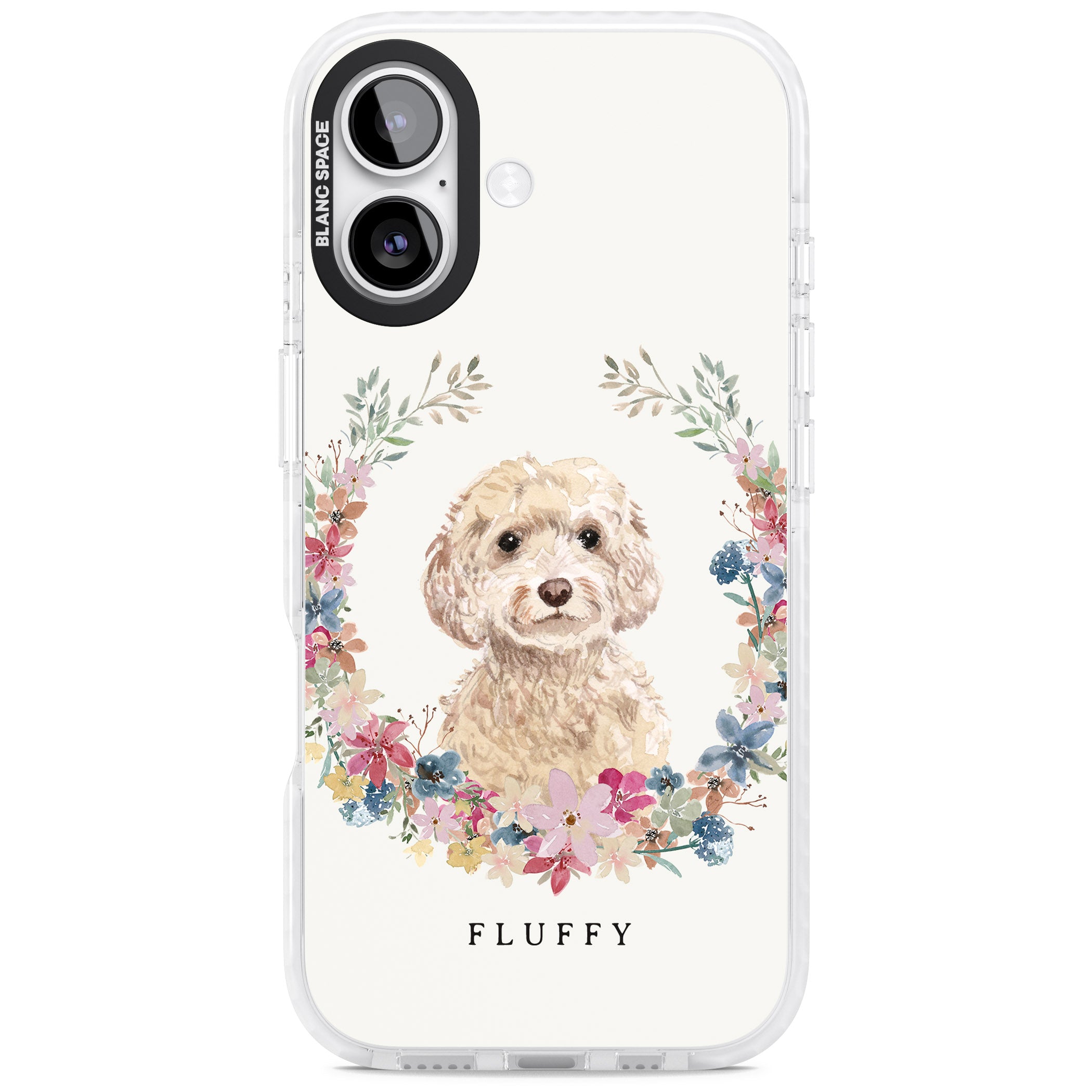 Personalised Champagne Cockapoo Floral Portrait iPhone 17 Impact Pro Clear Phone Case