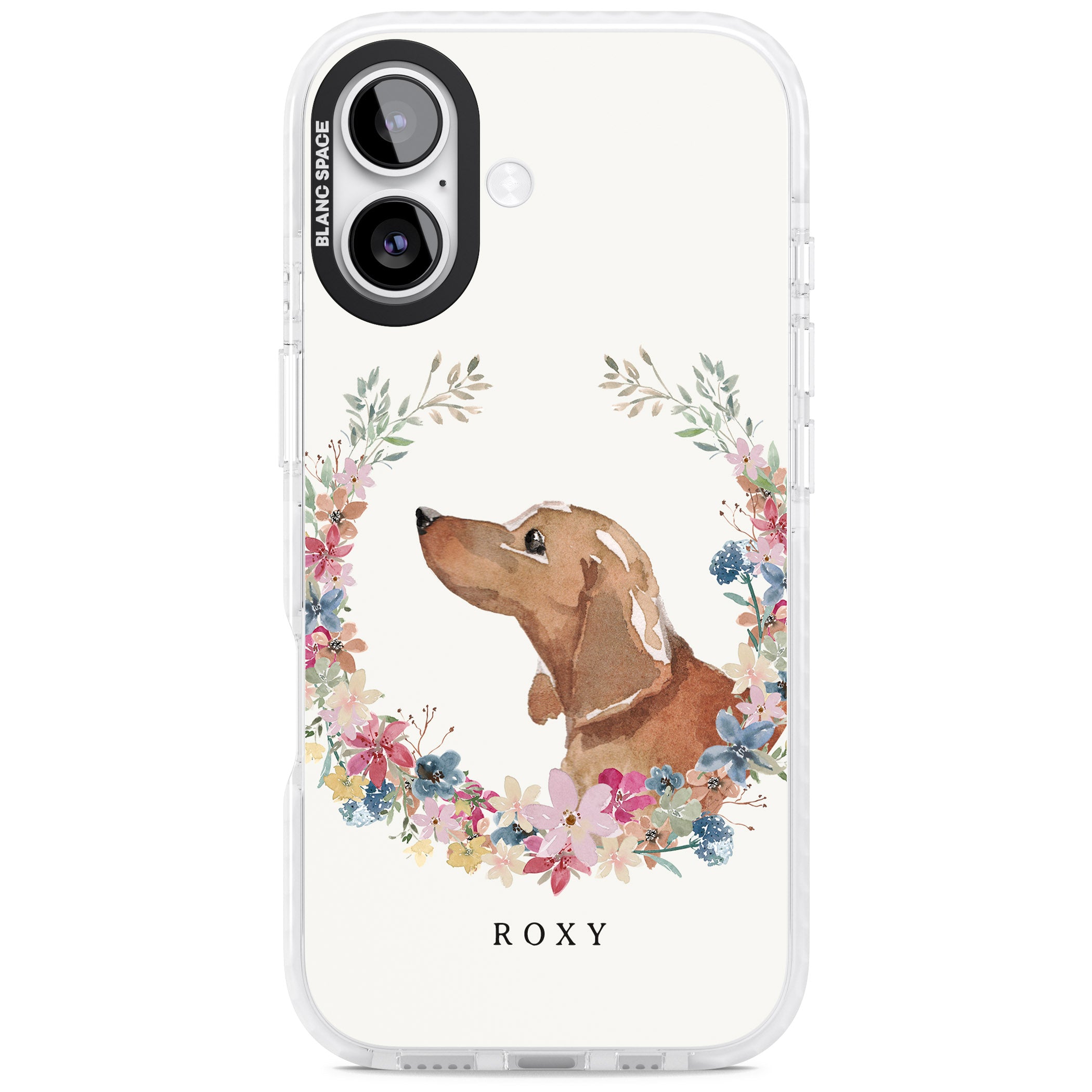 Personalised Tan Dachshund Floral Portrait iPhone 17 Impact Pro Clear Phone Case