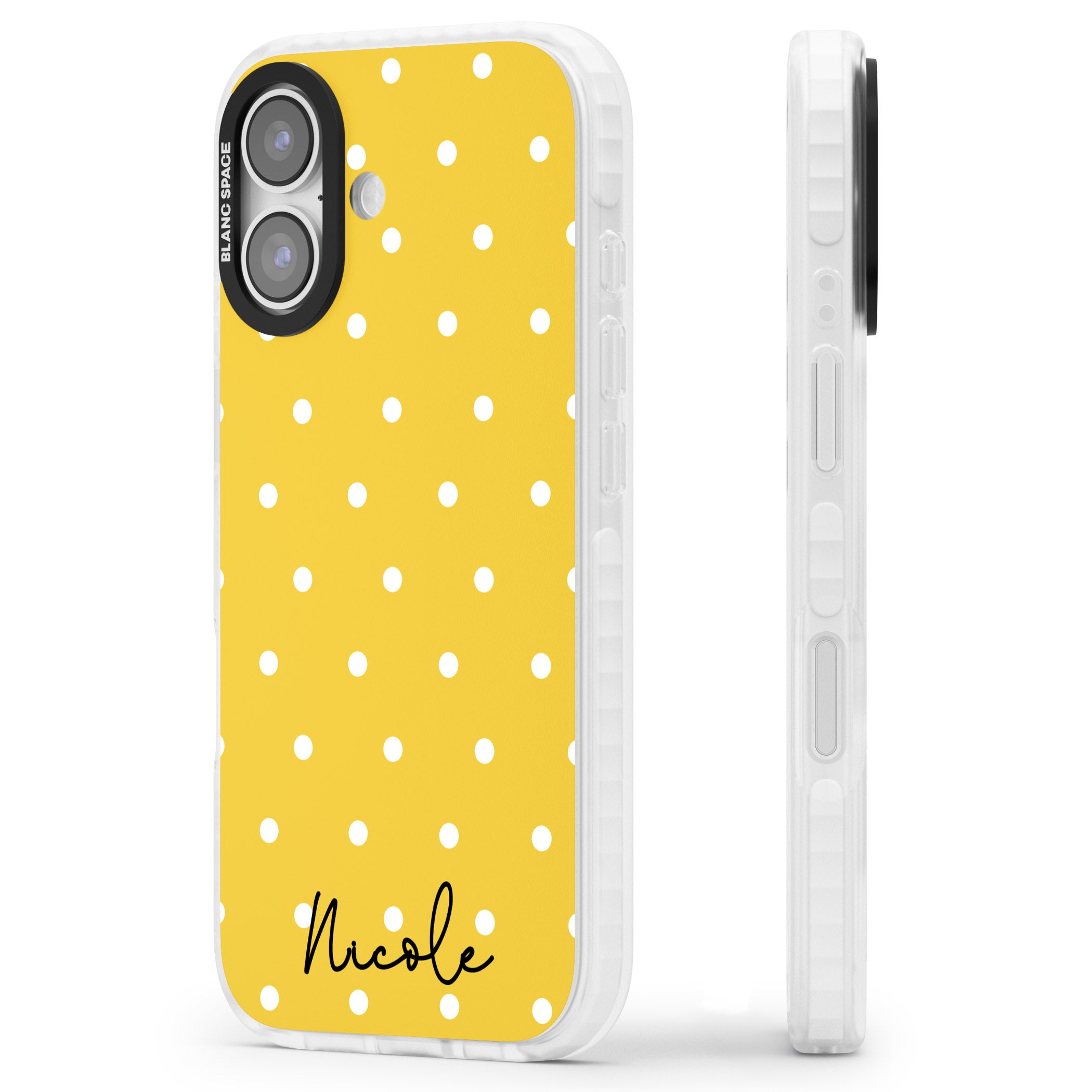 Personalised Yellow Polka Dot iPhone 17 Impact Pro Clear Phone Case Side Profile