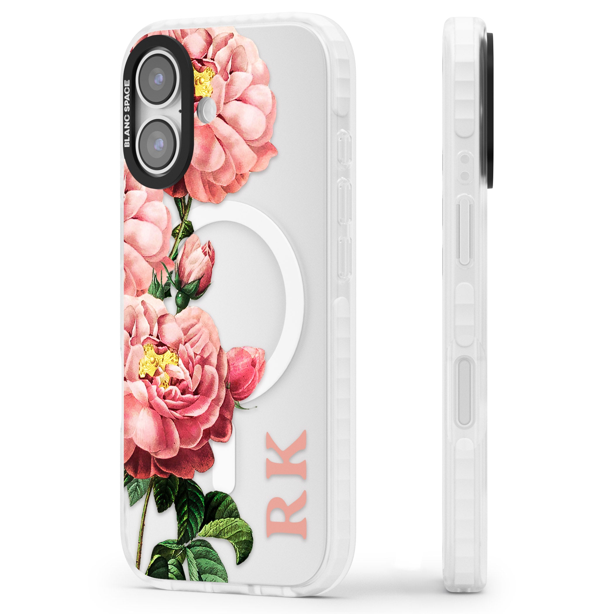 Personalised Vintage Floral Peonies iPhone 17 Impact Pro Clear Phone Case Side Profile