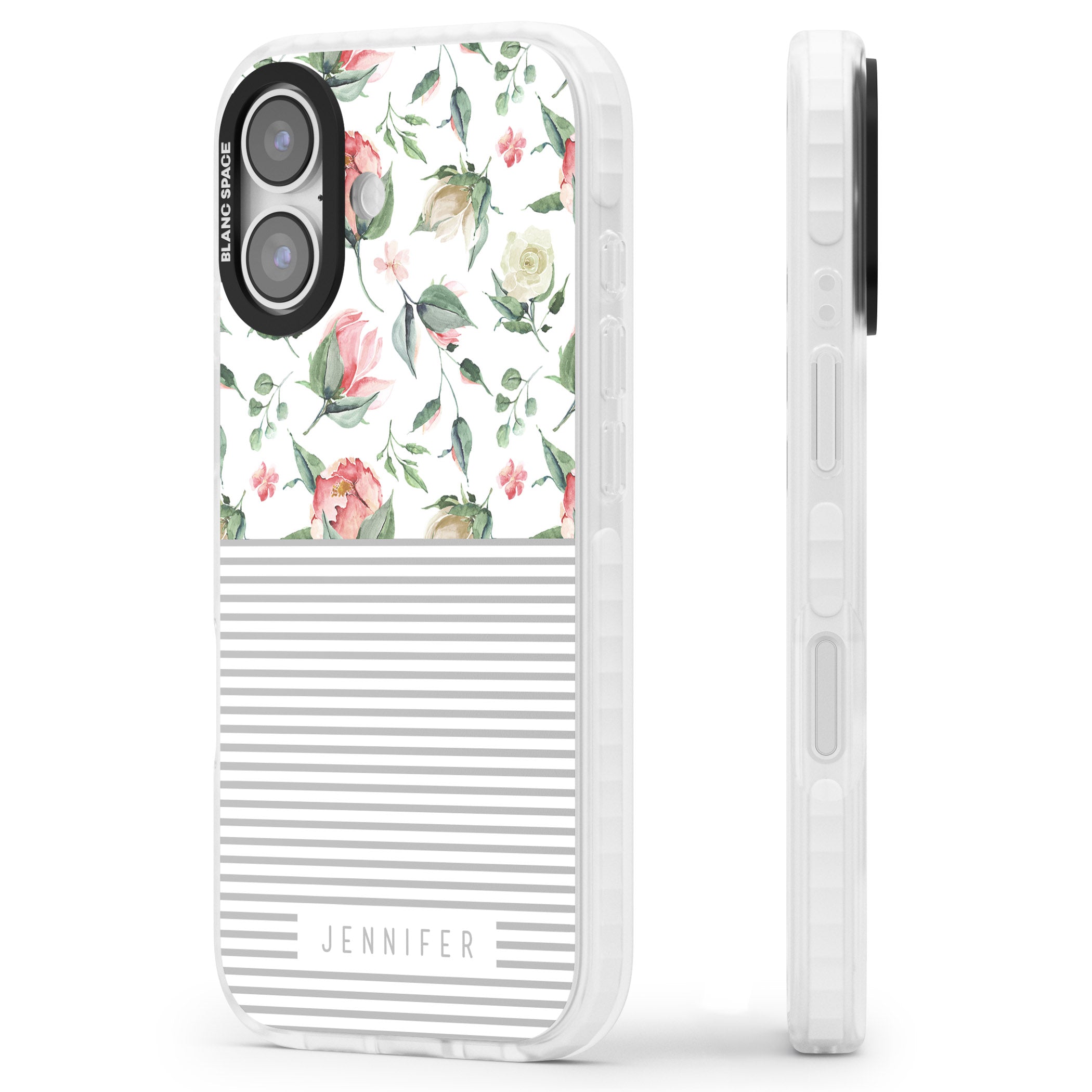 Personalised Light Floral Pattern & Stripes iPhone 17 Impact Pro Clear Phone Case Side Profile