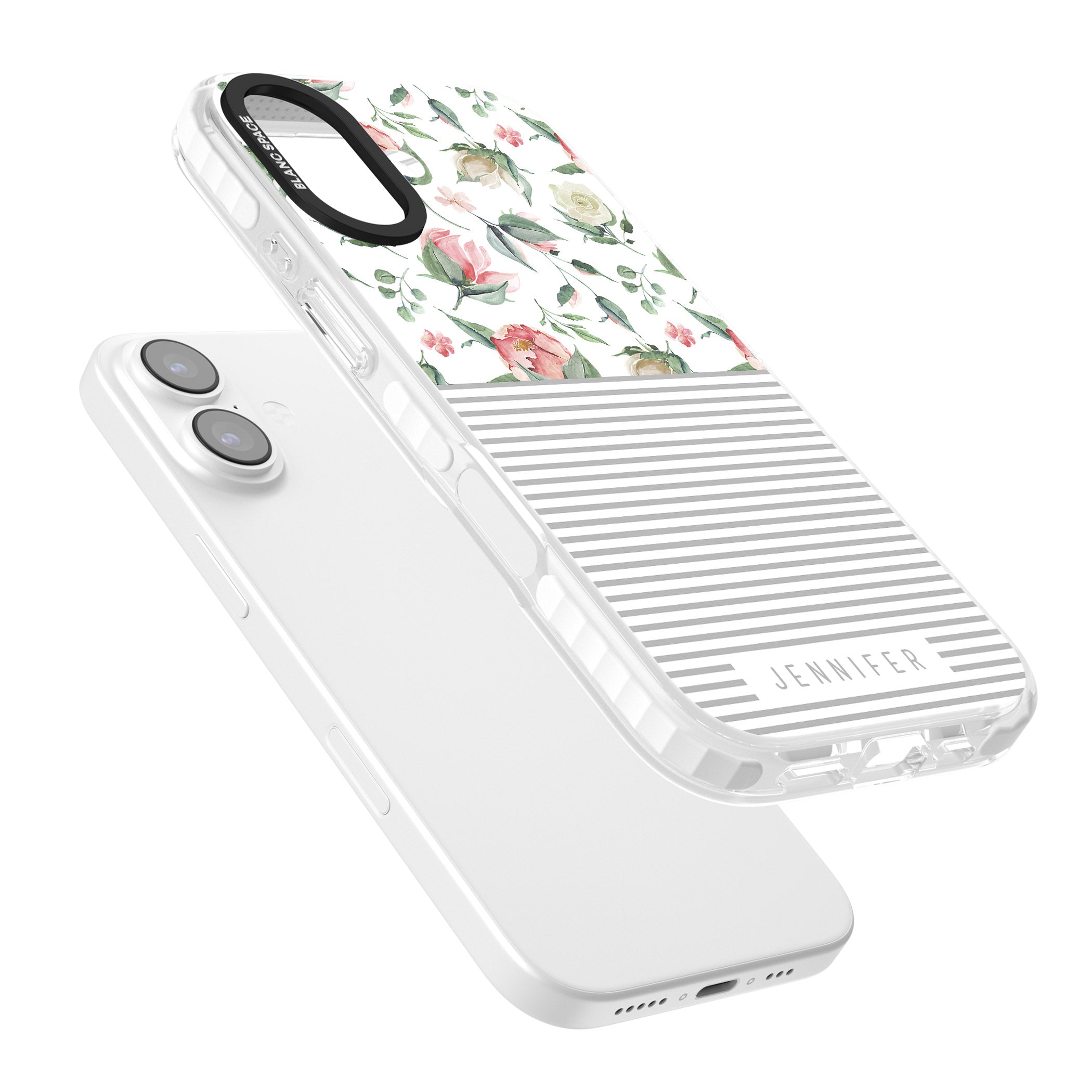 Personalised Light Floral Pattern & Stripes iPhone 17 Impact Pro Clear Phone Case Colours