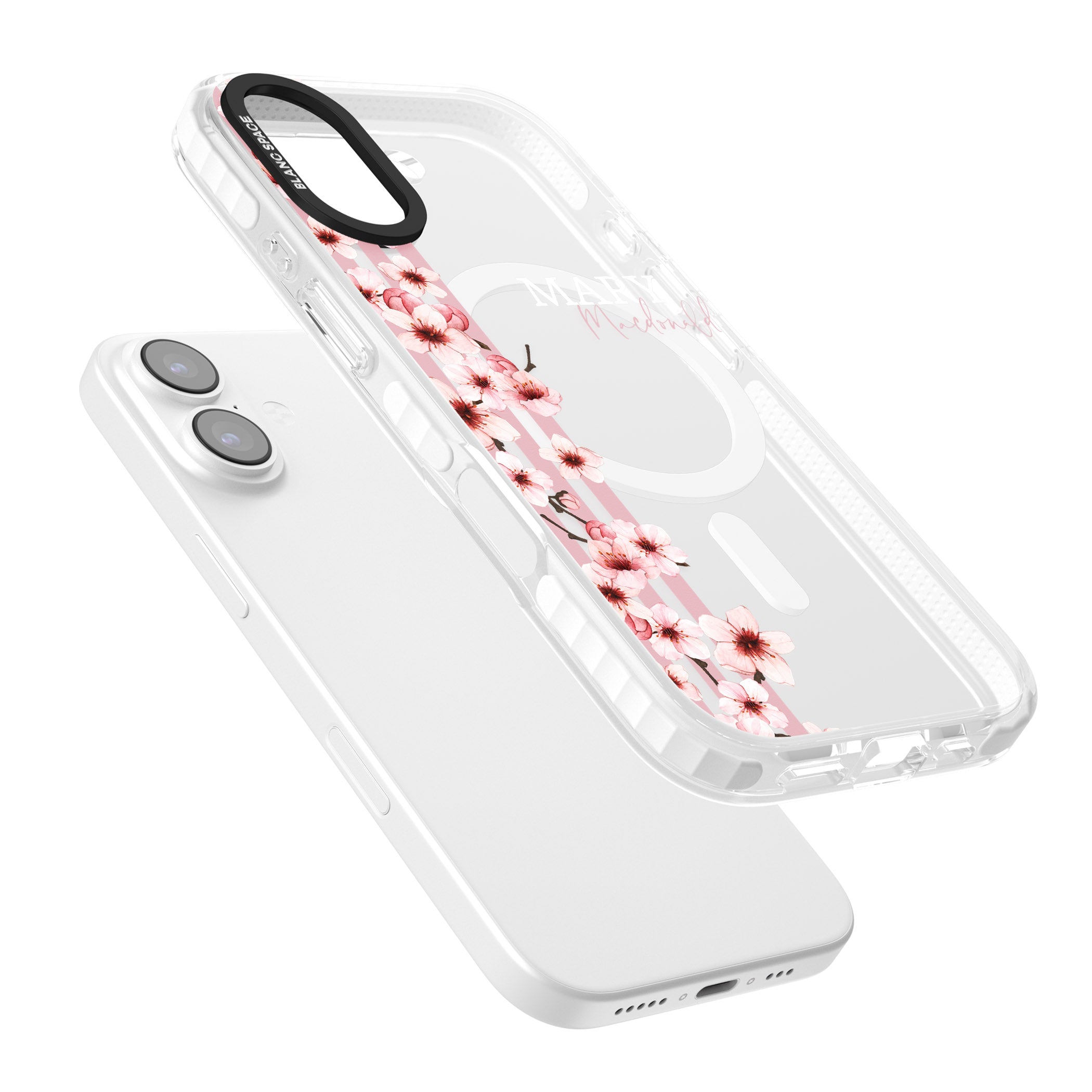 Personalised Cherry Blossom Stripes iPhone 17 Impact Pro Clear Phone Case Colours