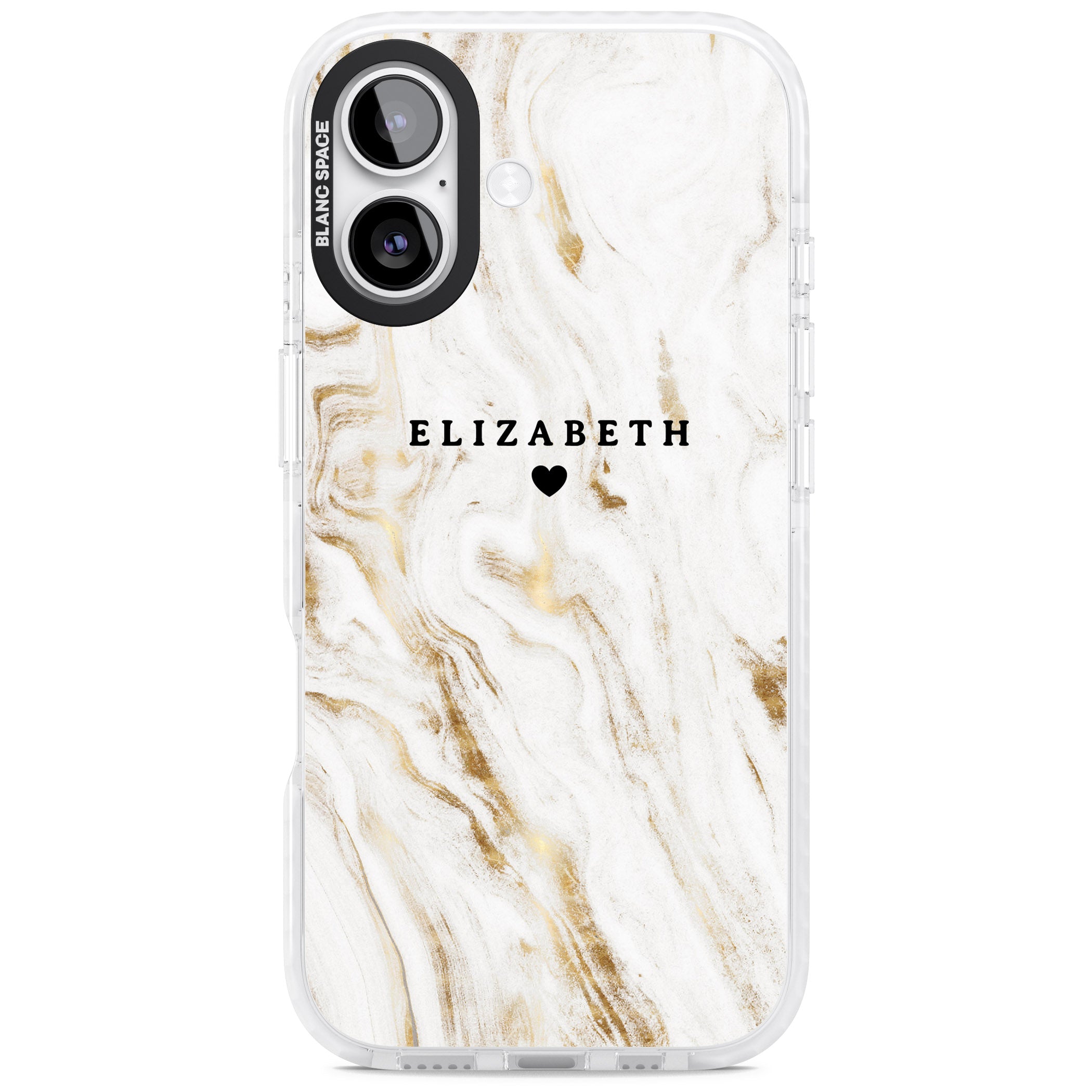 Personalised White & Gold Swirl Marble iPhone 17 Impact Pro Clear Phone Case
