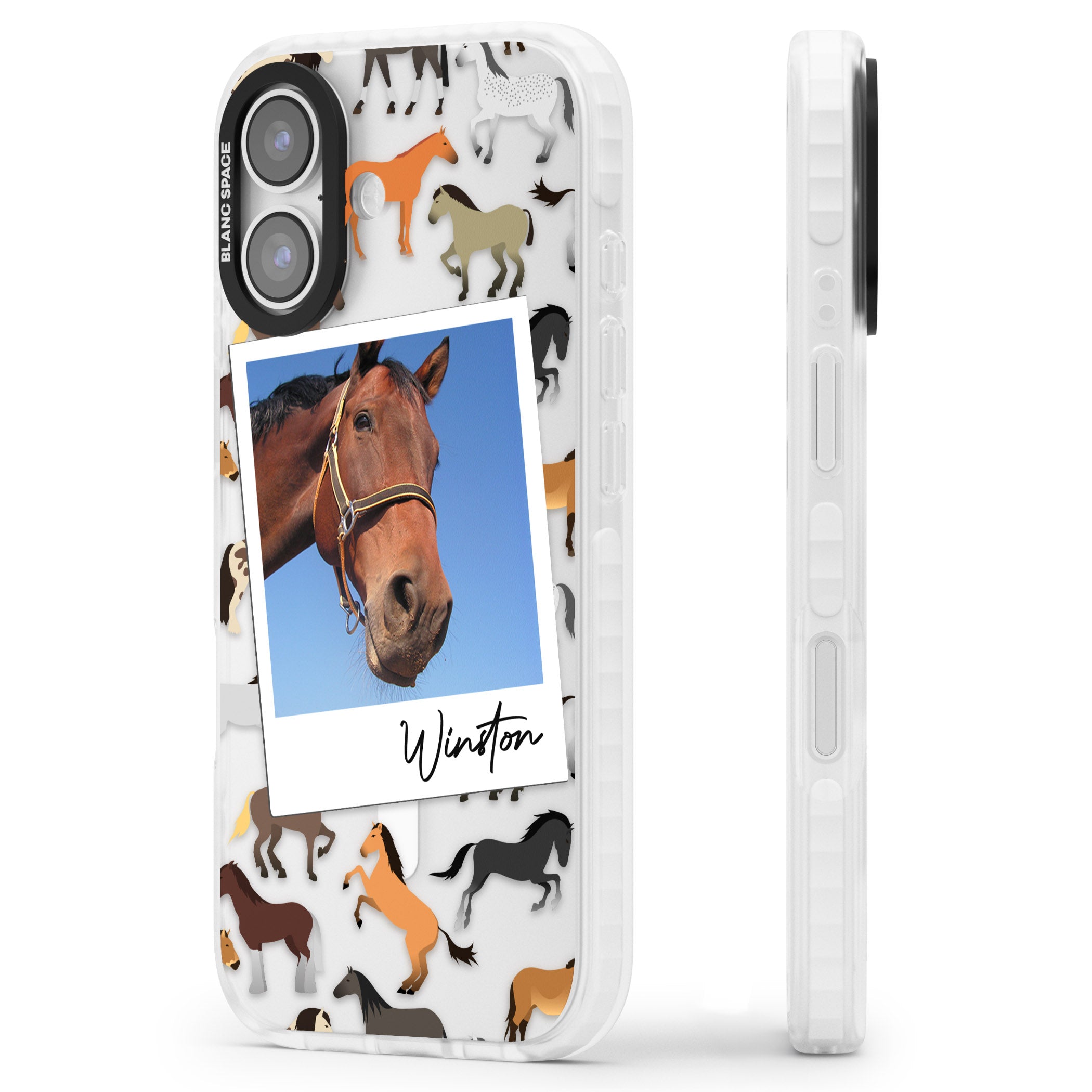 Personalised Horse Polaroid iPhone 17 Impact Pro Clear Phone Case Side Profile