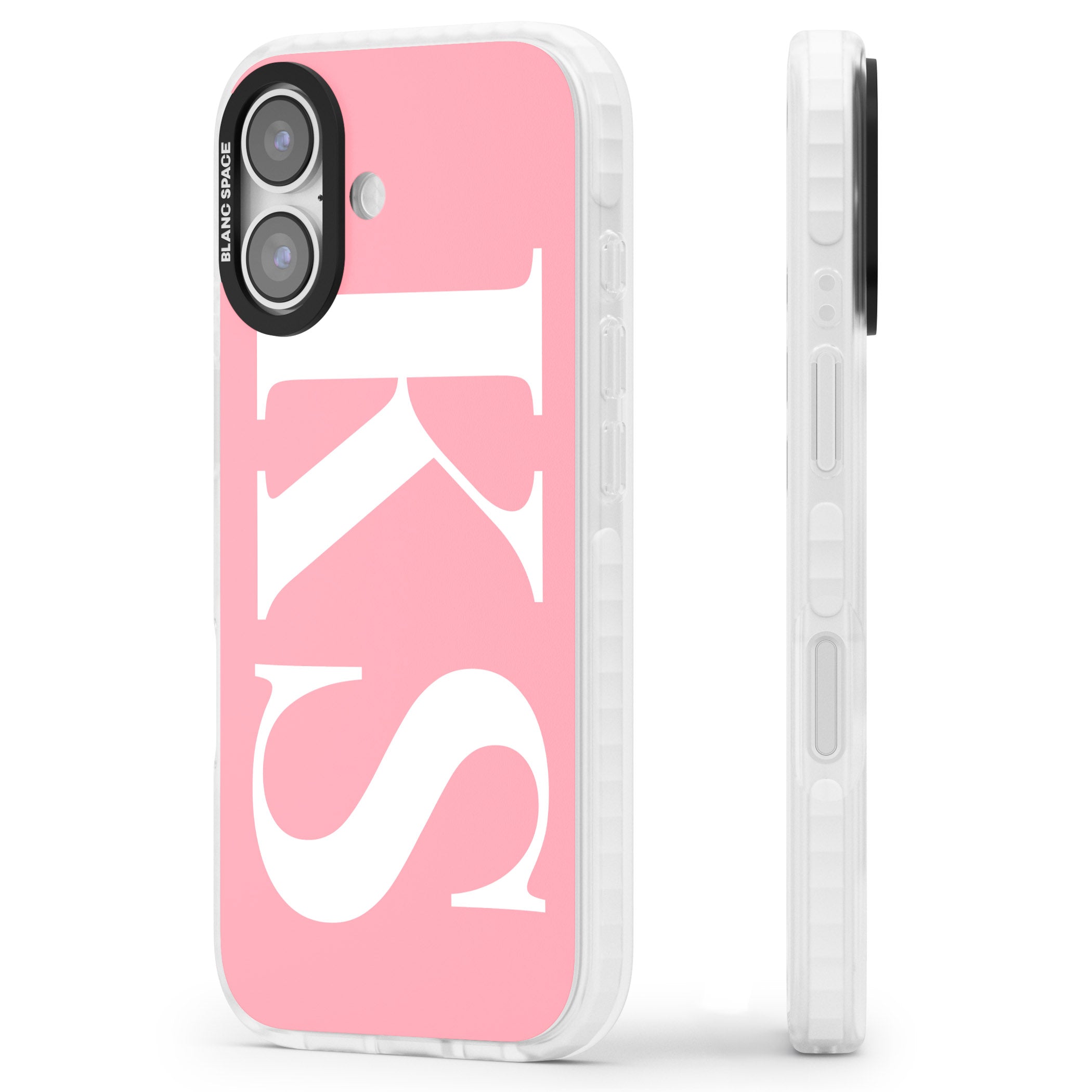 Personalised White & Pink Letters iPhone 17 Impact Pro Clear Phone Case Side Profile