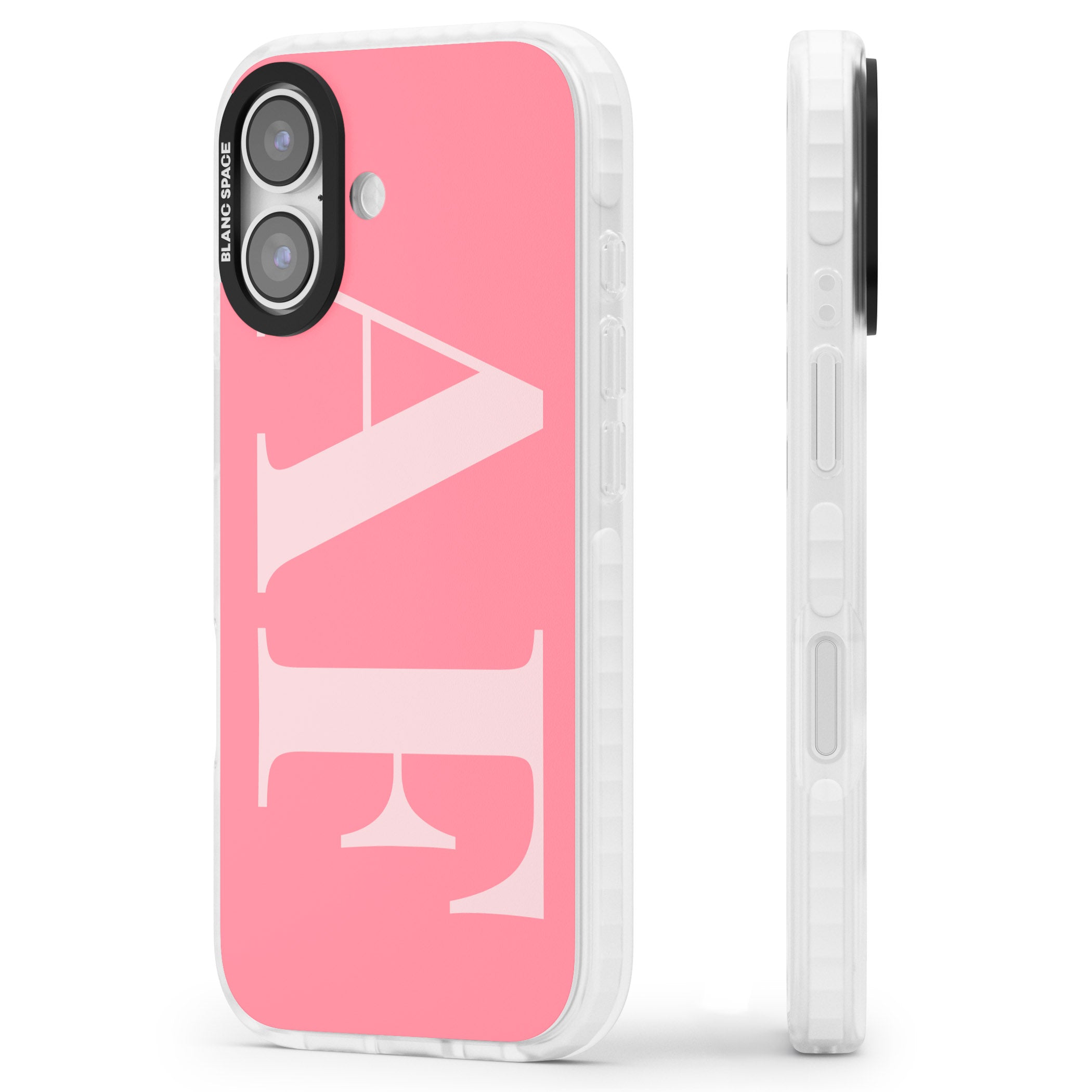 Personalised Light & Dark Pink Green Letters iPhone 17 Impact Pro Clear Phone Case Side Profile