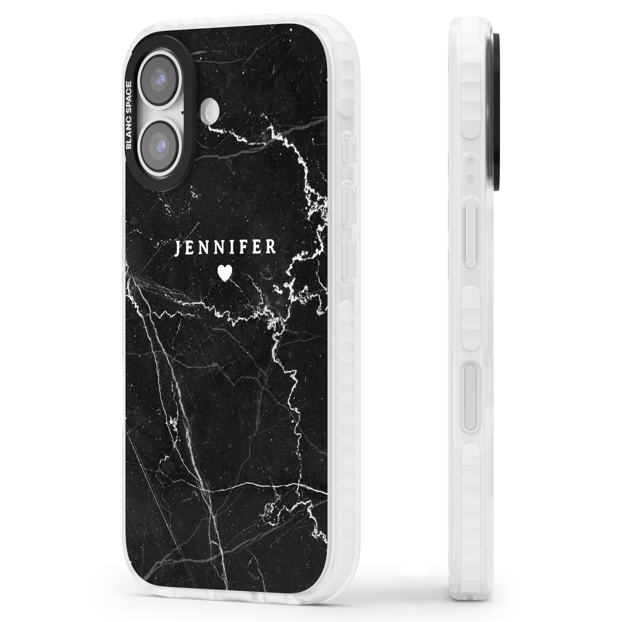 Personalised Black Marble iPhone 17 Impact Pro Clear Phone Case Side Profile