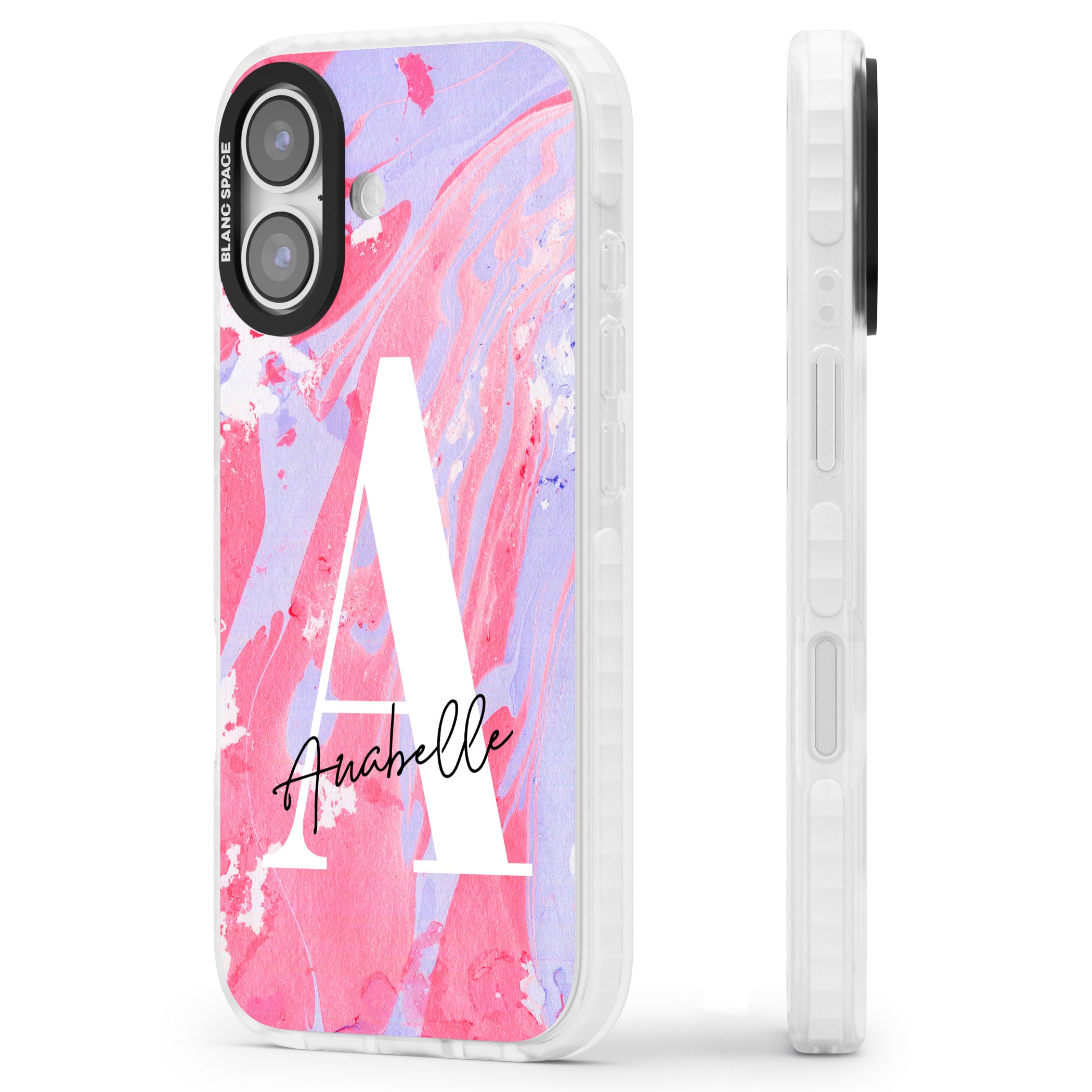 Personalised Pink & Purple Marble iPhone 17 Impact Pro Clear Phone Case Side Profile