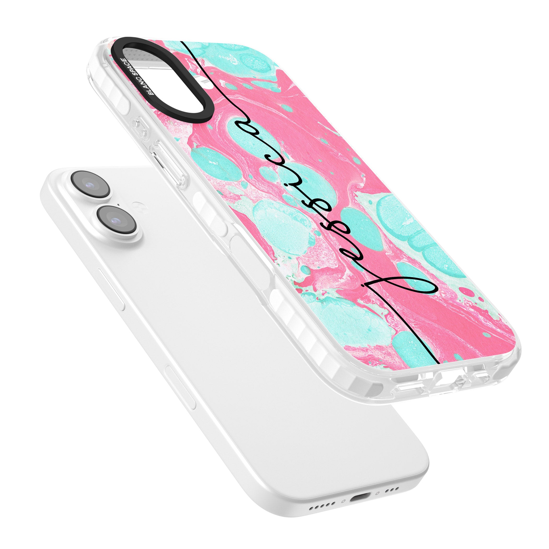 Personalised Turquoise & Pink Marbled iPhone 17 Impact Pro Clear Phone Case Colours
