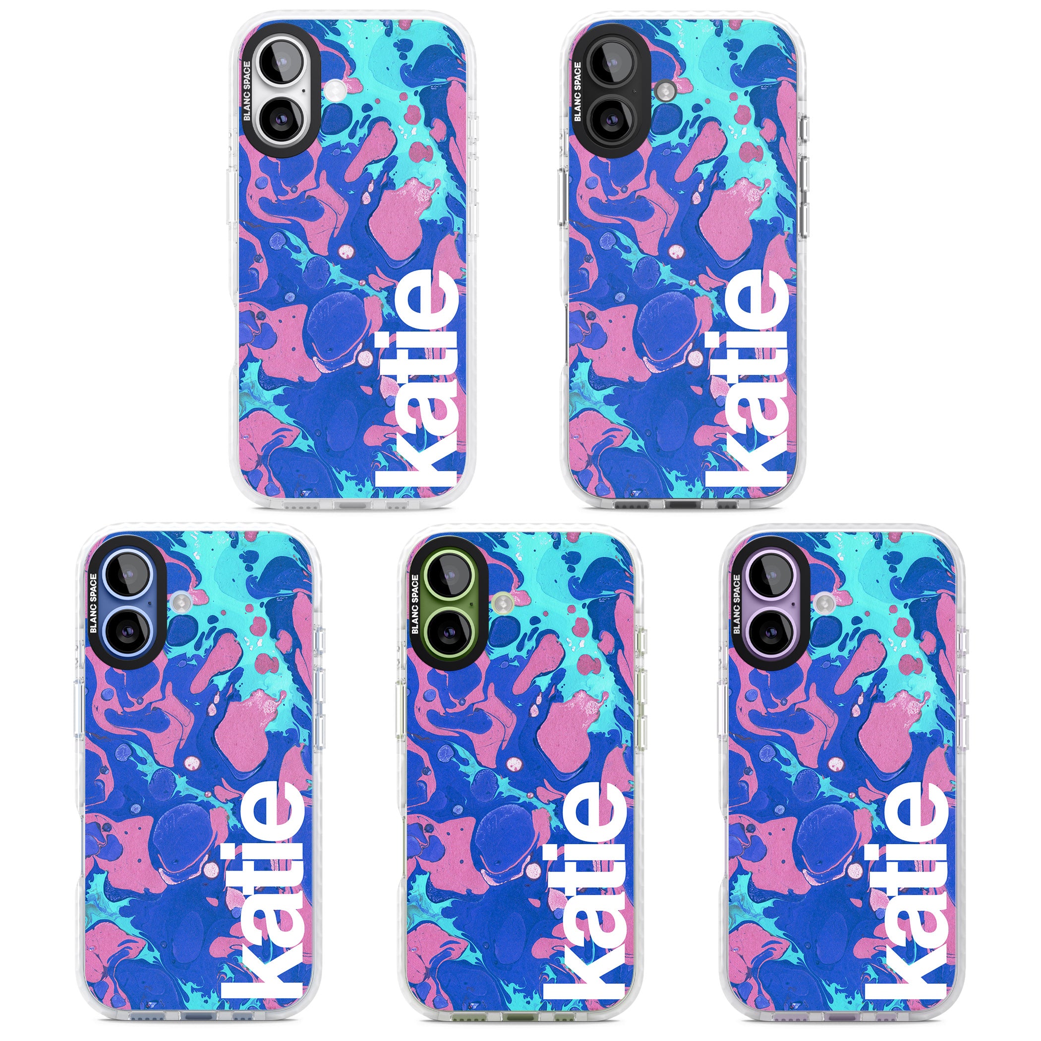 Personalised Navy & Turquoise Marbled iPhone 17 Impact Pro Clear Phone Case APT Impact Protection