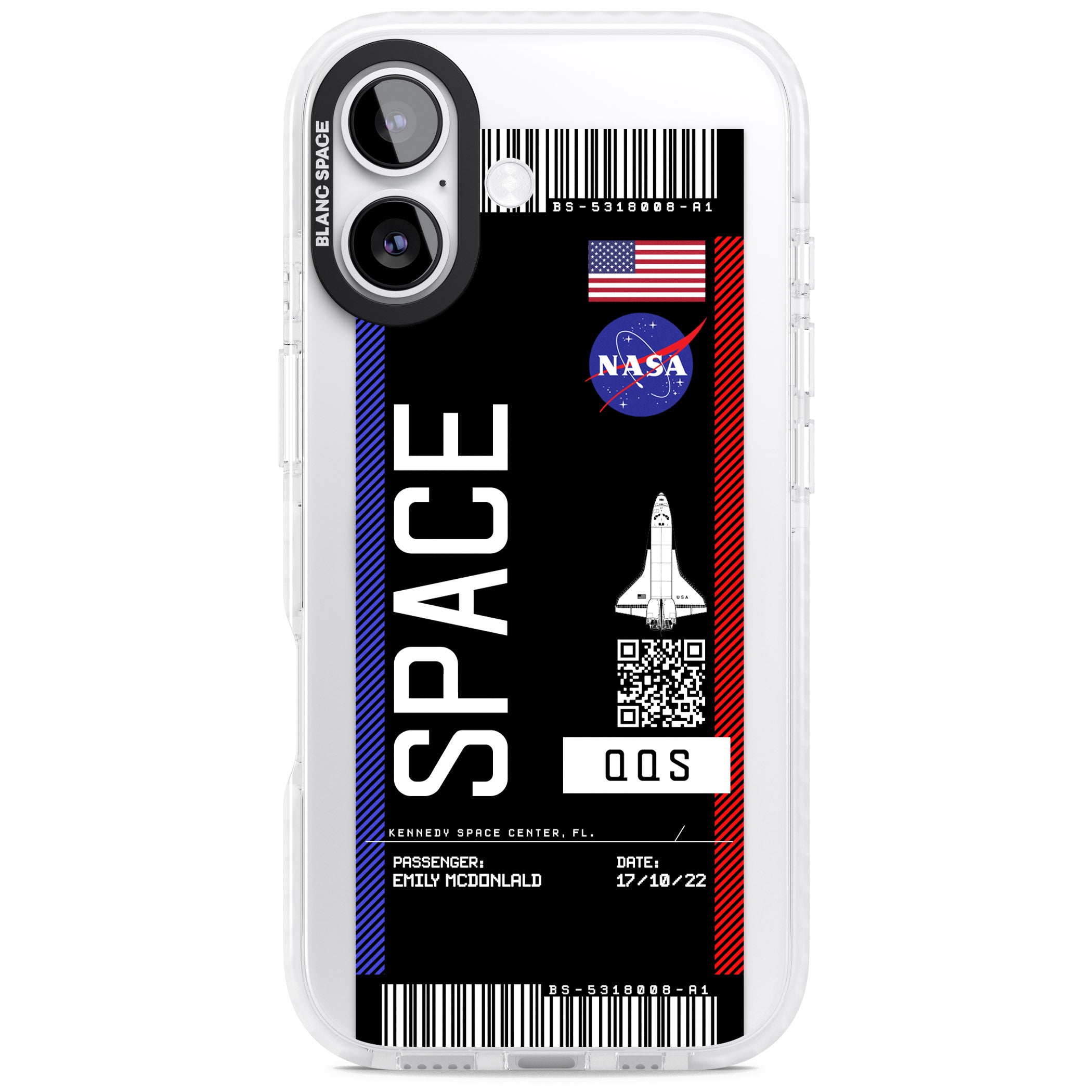 Personalised Nasa Boarding Pass (Dark) iPhone 17 Impact Pro Clear Phone Case