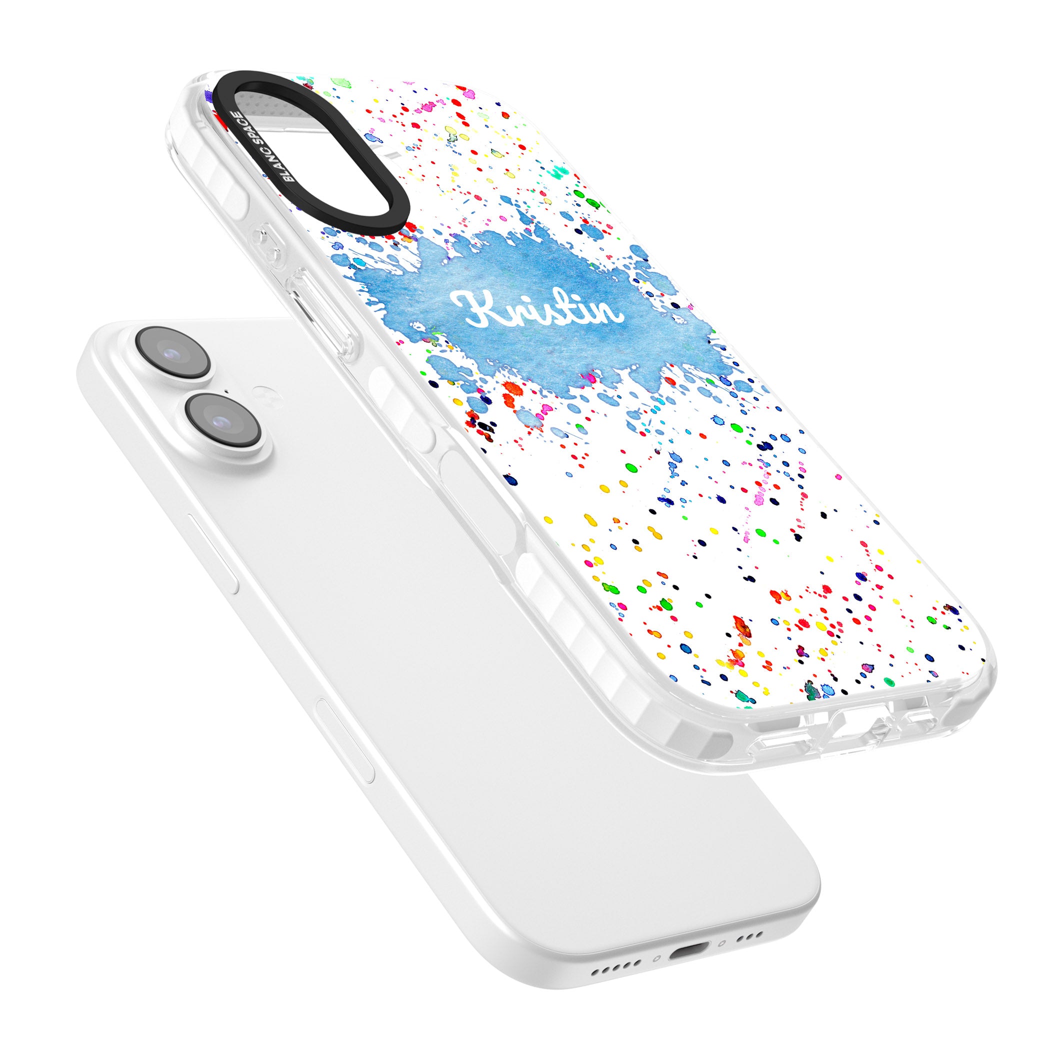 Personalised Rainbow Splatter Name iPhone 17 Impact Pro Clear Phone Case Colours