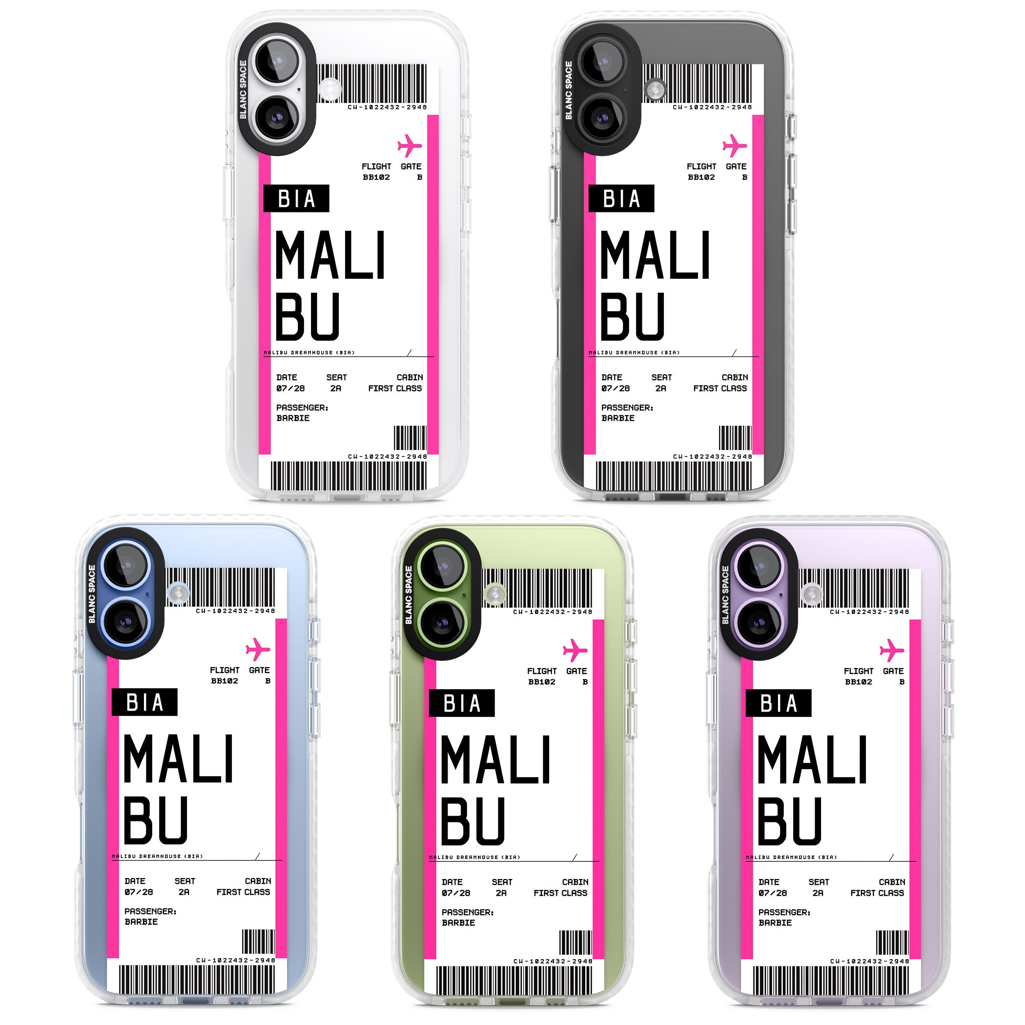 Personalised Pink Malibu Boarding Pass iPhone 17 Impact Pro Clear Phone Case APT Impact Protection