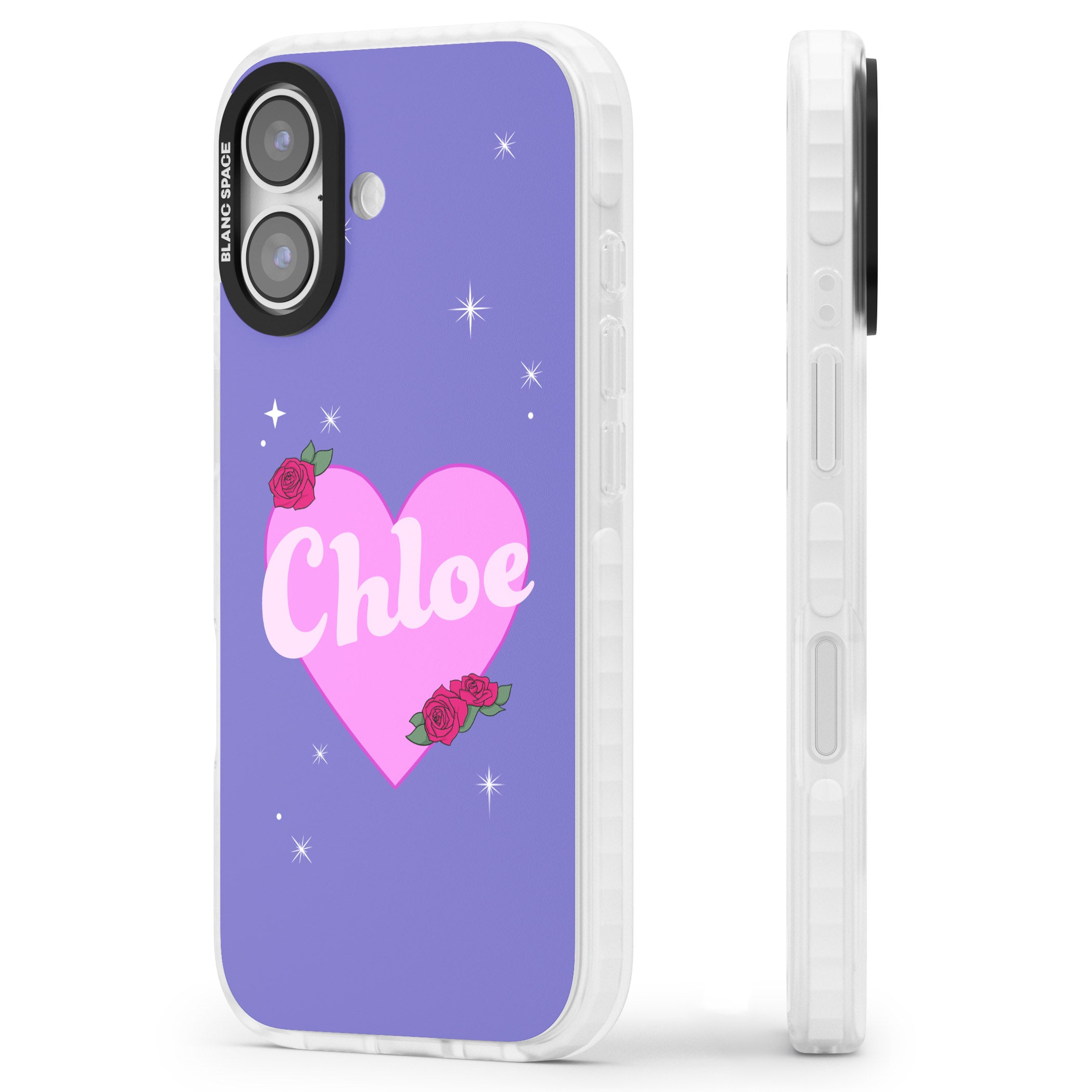 Personalised Glamorous Love Heart iPhone 17 Impact Pro Clear Phone Case Side Profile