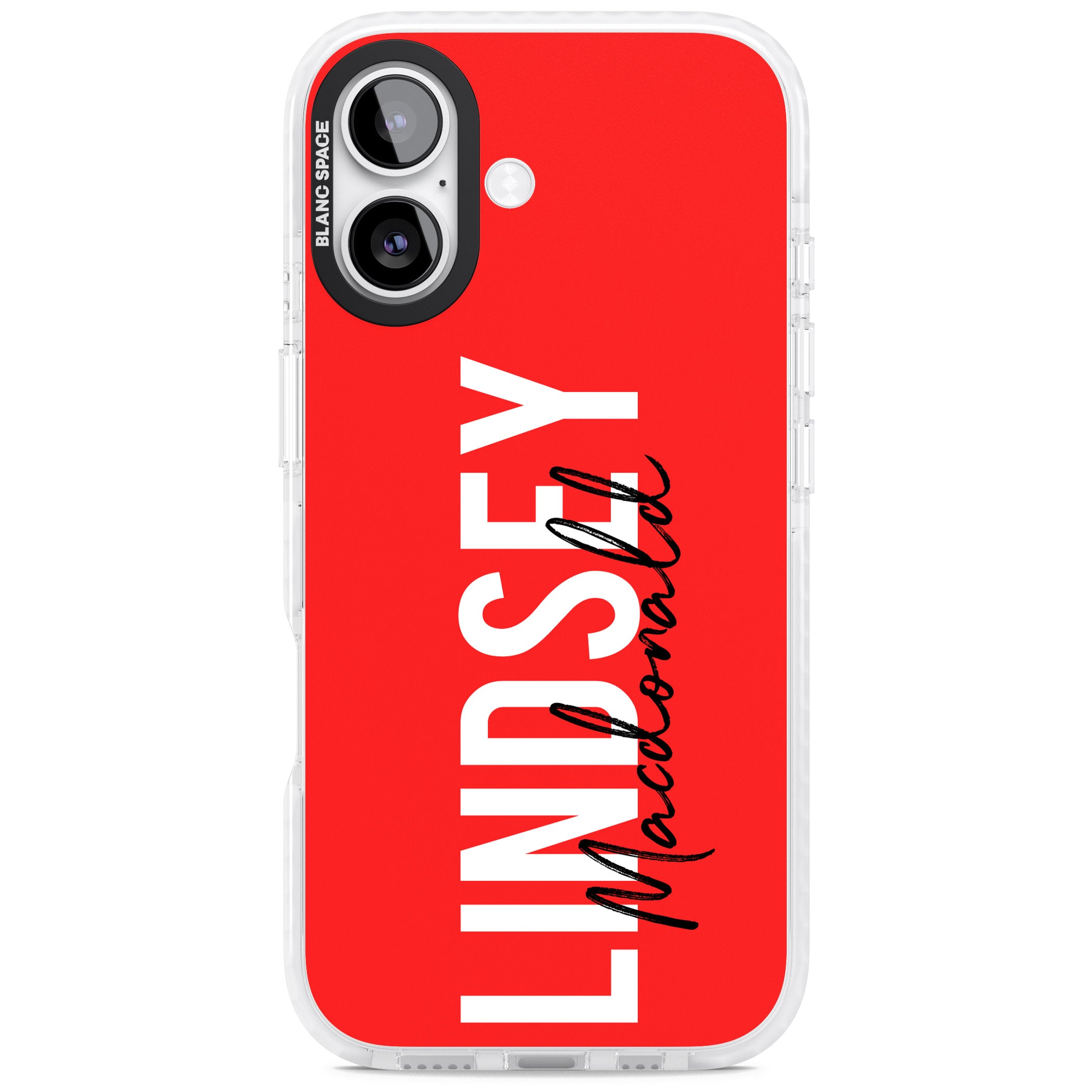 Personalised Bold Name: Red iPhone 17 Impact Pro Clear Phone Case