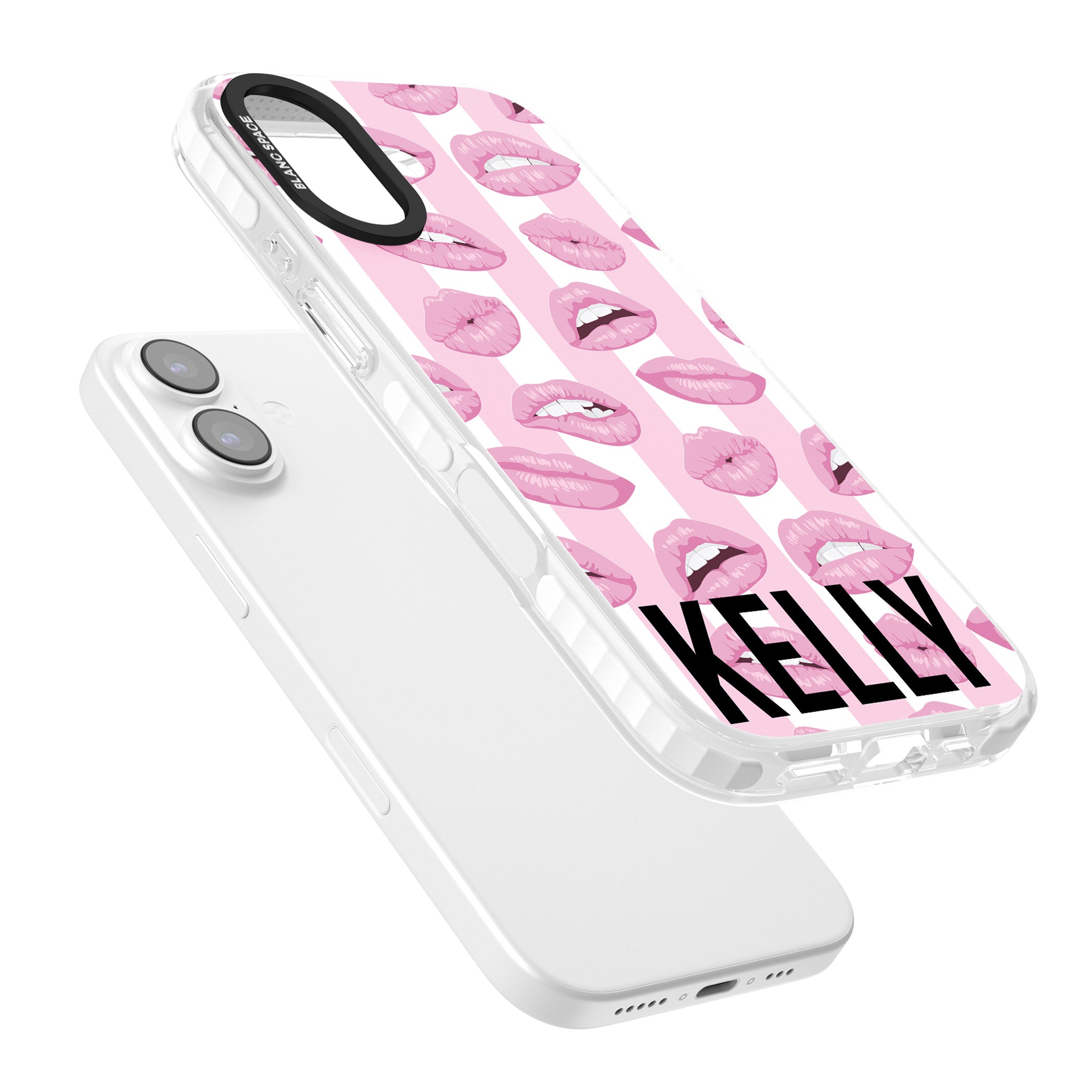 Personalised Pink Stripes & Lips iPhone 17 Impact Pro Clear Phone Case Colours