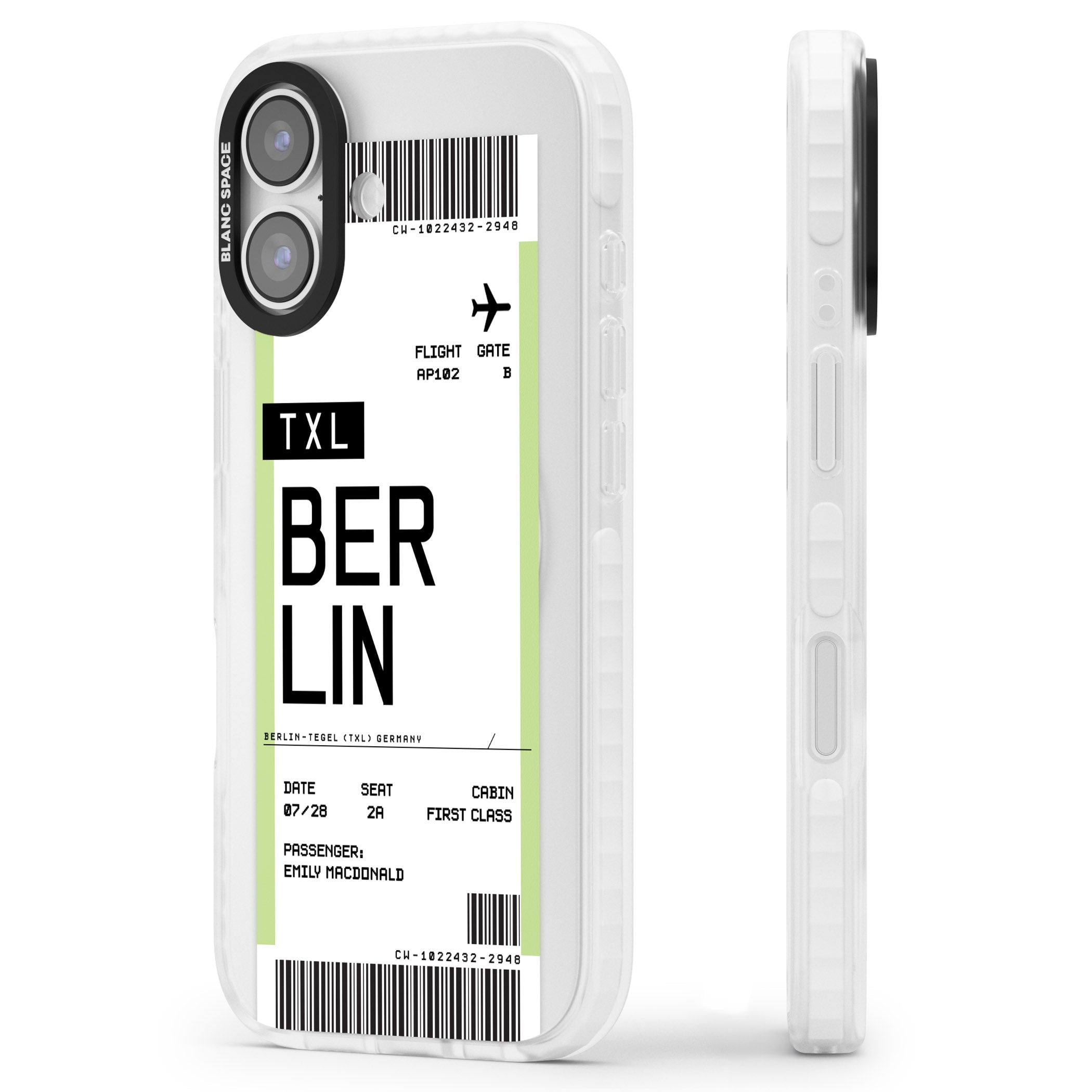 Personalised Berlin Boarding Pass iPhone 17 Impact Pro Clear Phone Case Side Profile