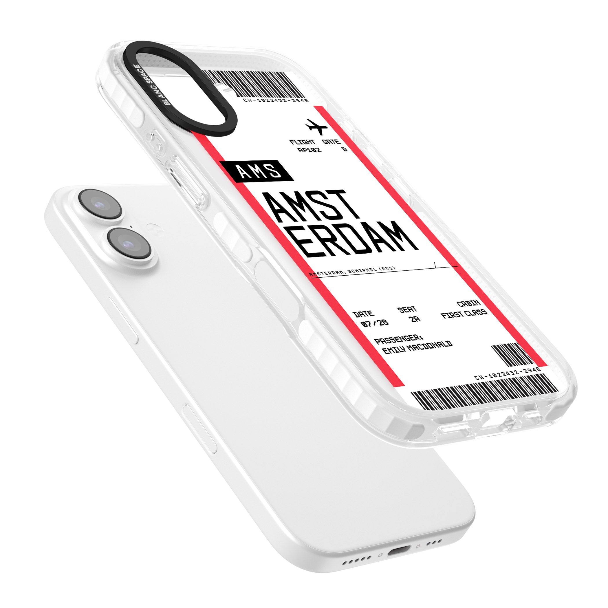 Personalised Amsterdam Boarding Pass iPhone 17 Impact Pro Clear Phone Case Colours