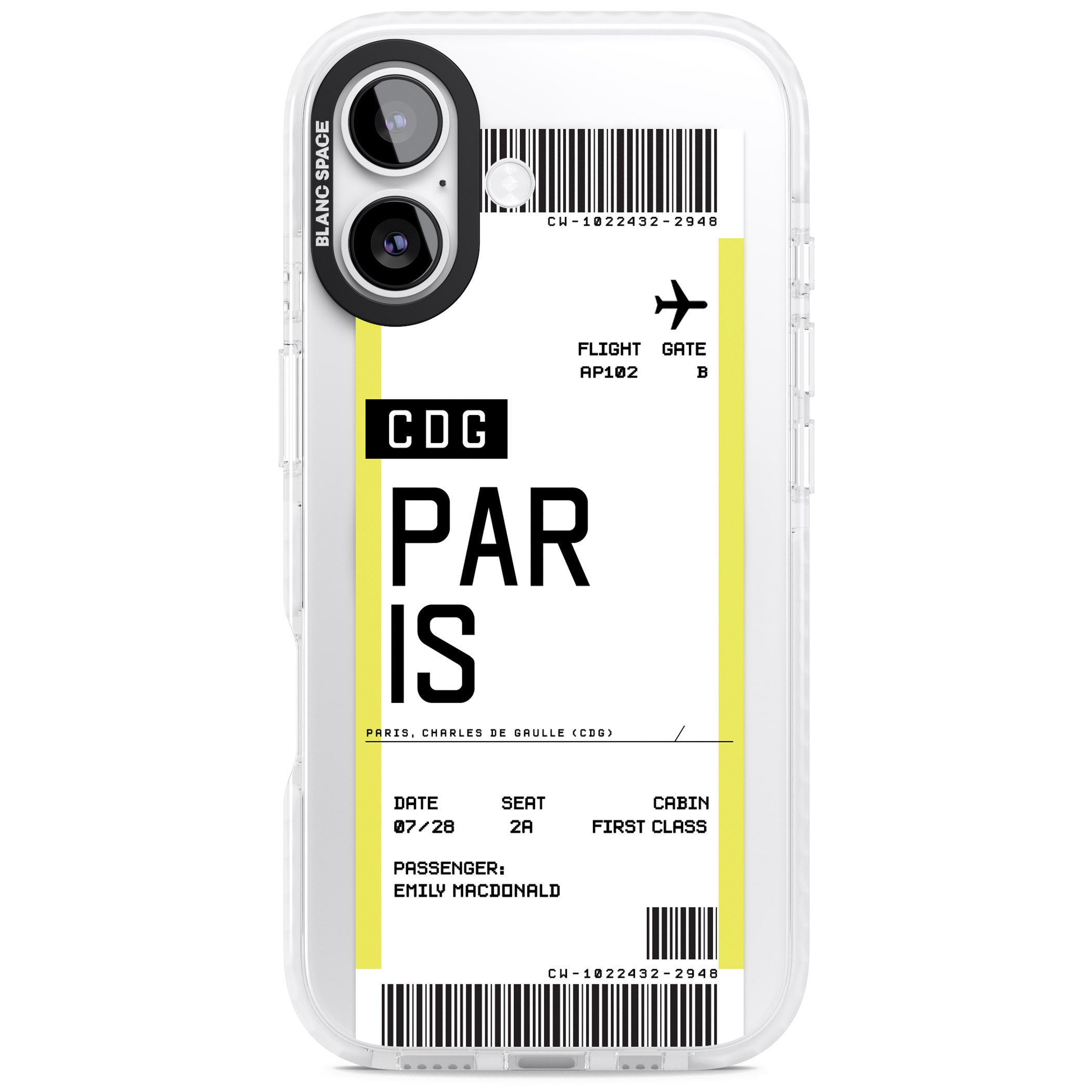 Personalised Paris Boarding Pass iPhone 17 Impact Pro Clear Phone Case