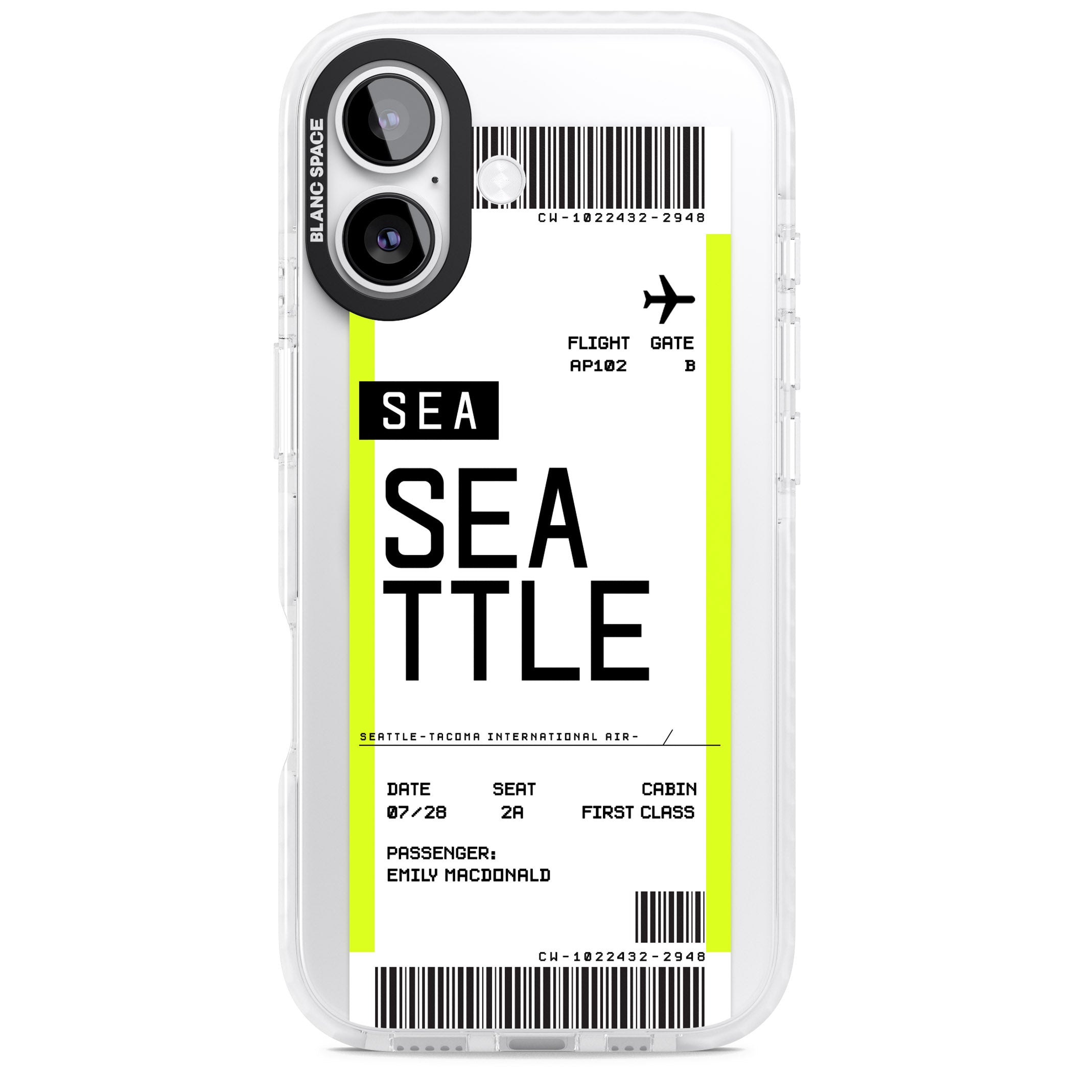 Personalised Seattle Boarding Pass iPhone 17 Impact Pro Clear Phone Case